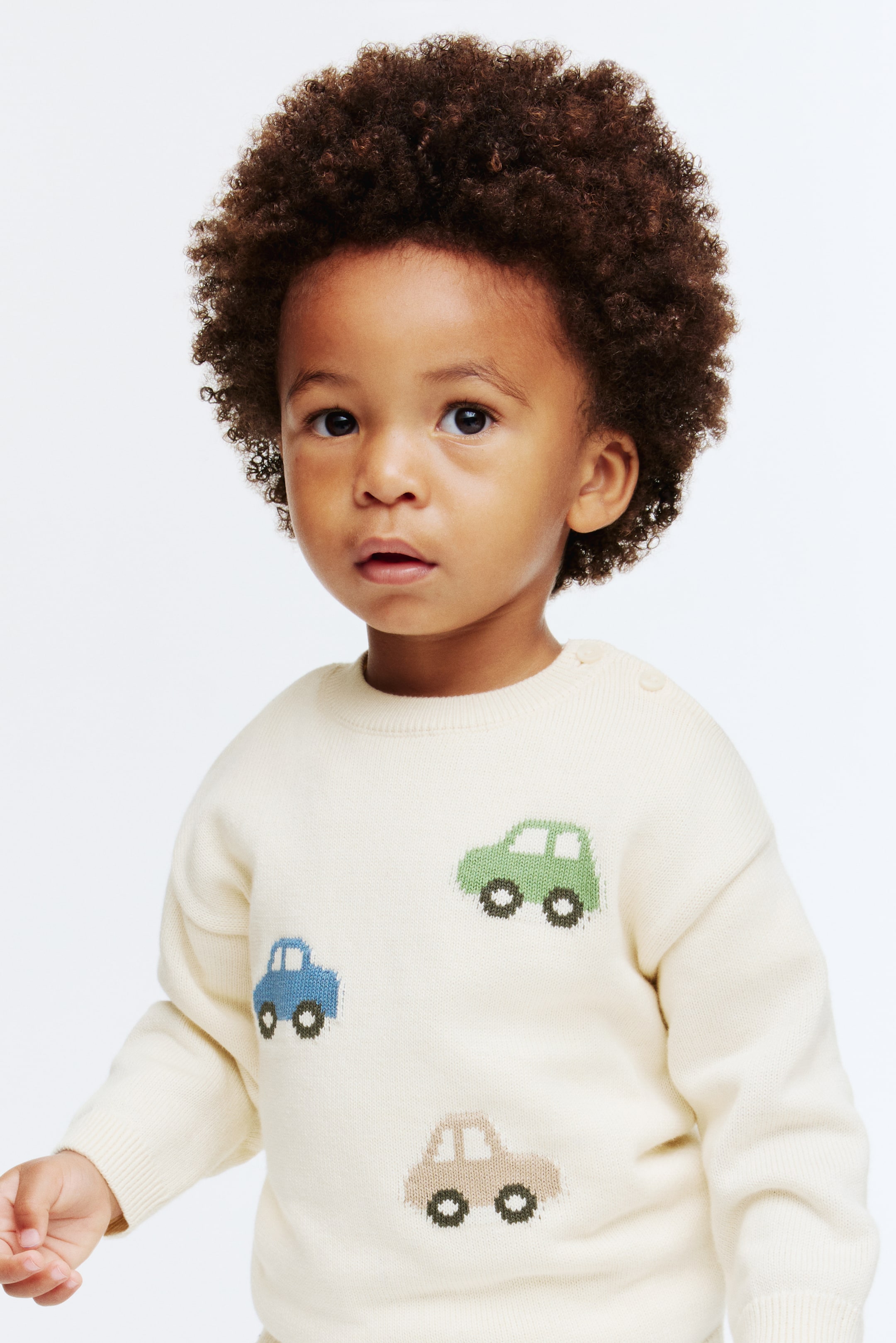 View larger image: Jacquard-knit cotton jumper - White/Cars - Kids | H&M IN 2