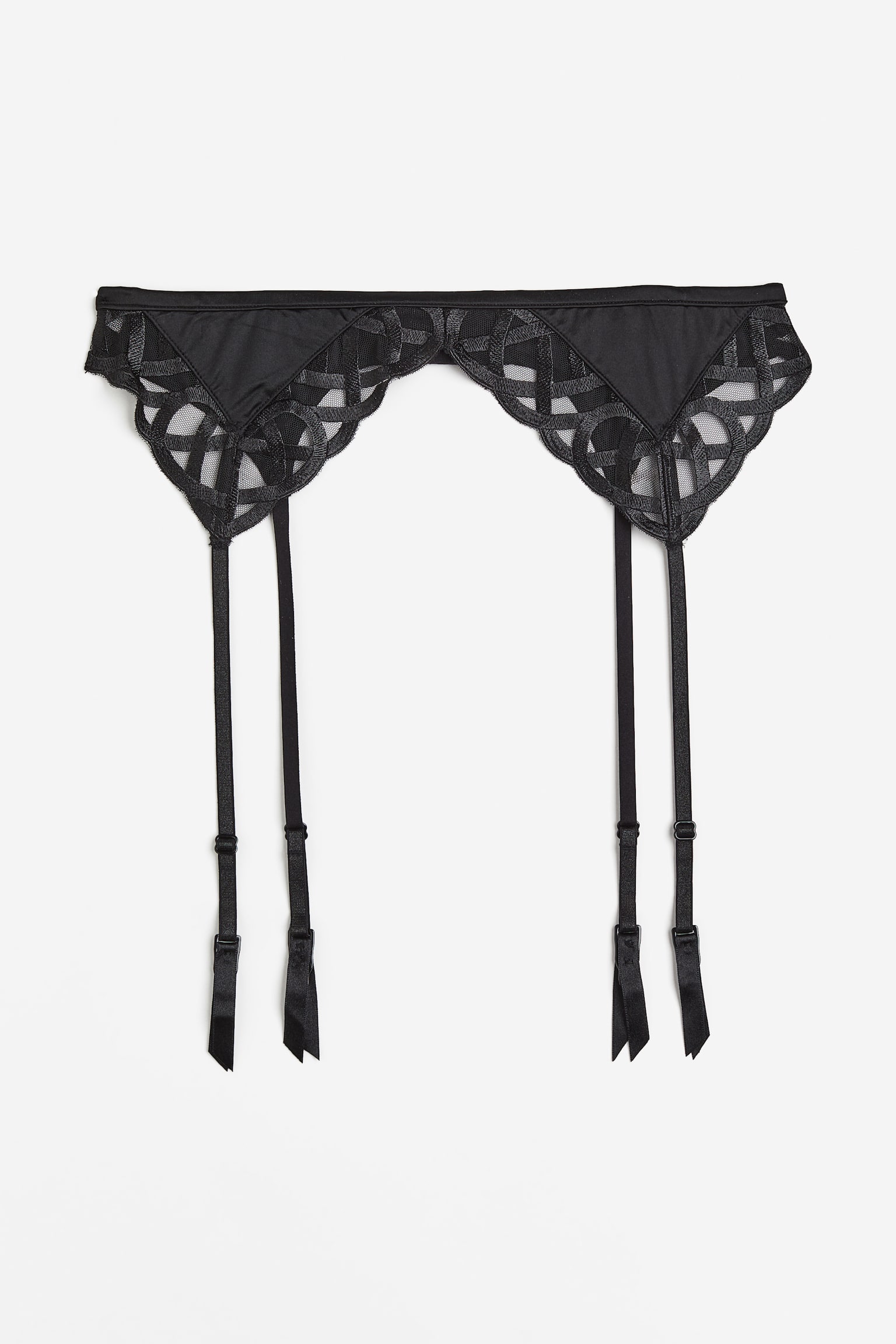 Lace Suspender Belt - Black/Black/Dark red - 1