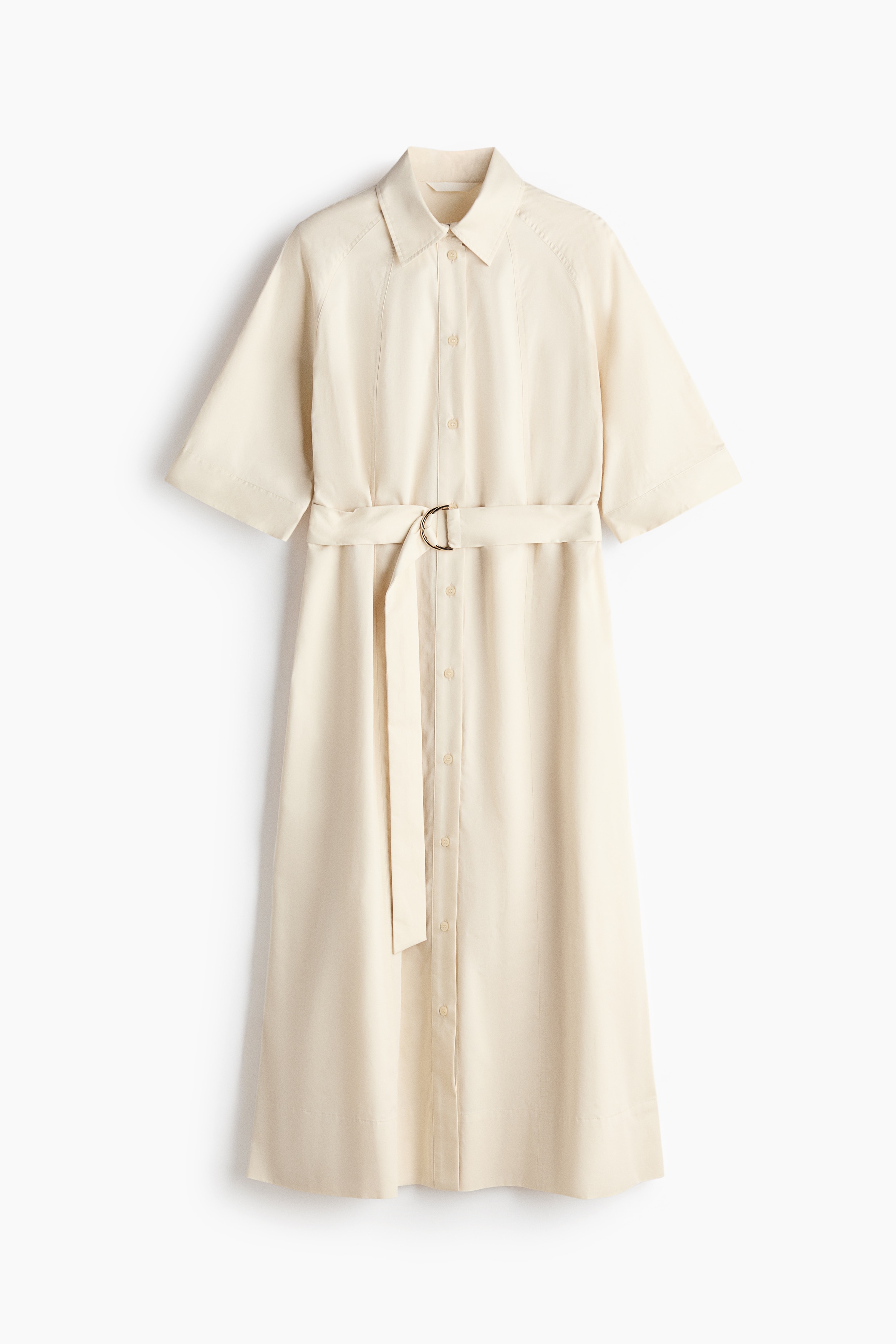 Cotton Poplin Shirt Dress - Light beige/Olive green