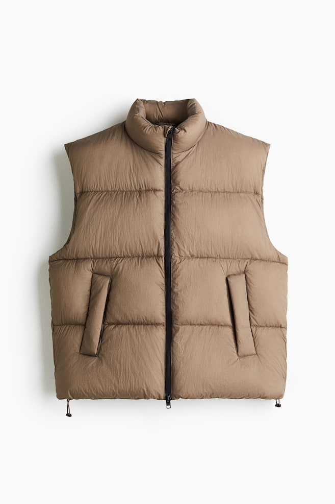 Regular Fit Water-repellent puffer gilet - Dark beige/Black - 1