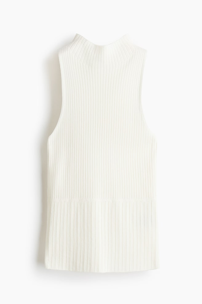 Rib-knit turtleneck top - Cream/Black/Olive green - 1