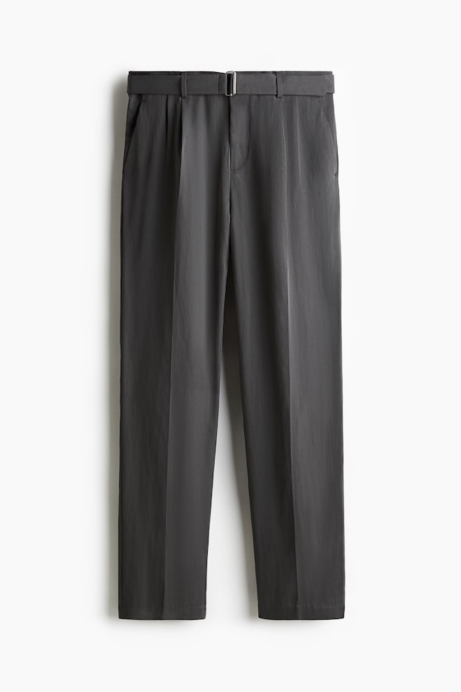 Regular Fit Belted twill trousers - Dark grey - 1