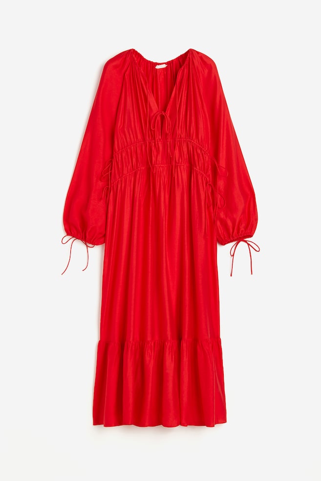 Drawstring-detail dress - Bright red - 2