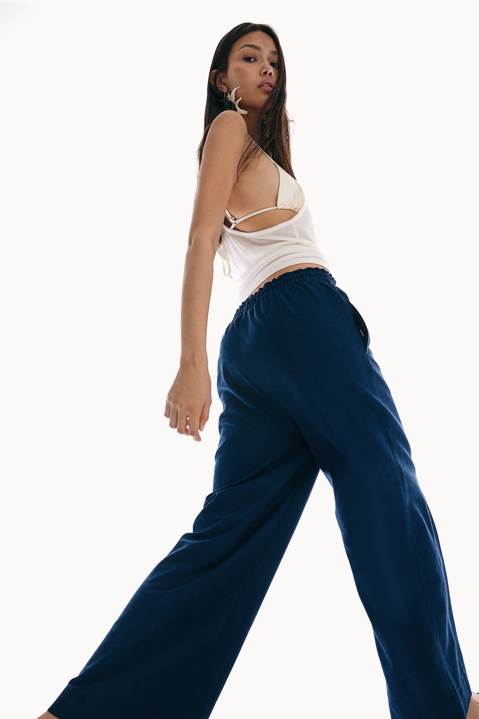 Linen Blend Pants - Navy blue/Blue/Black/White/Brown/Light beige - 3