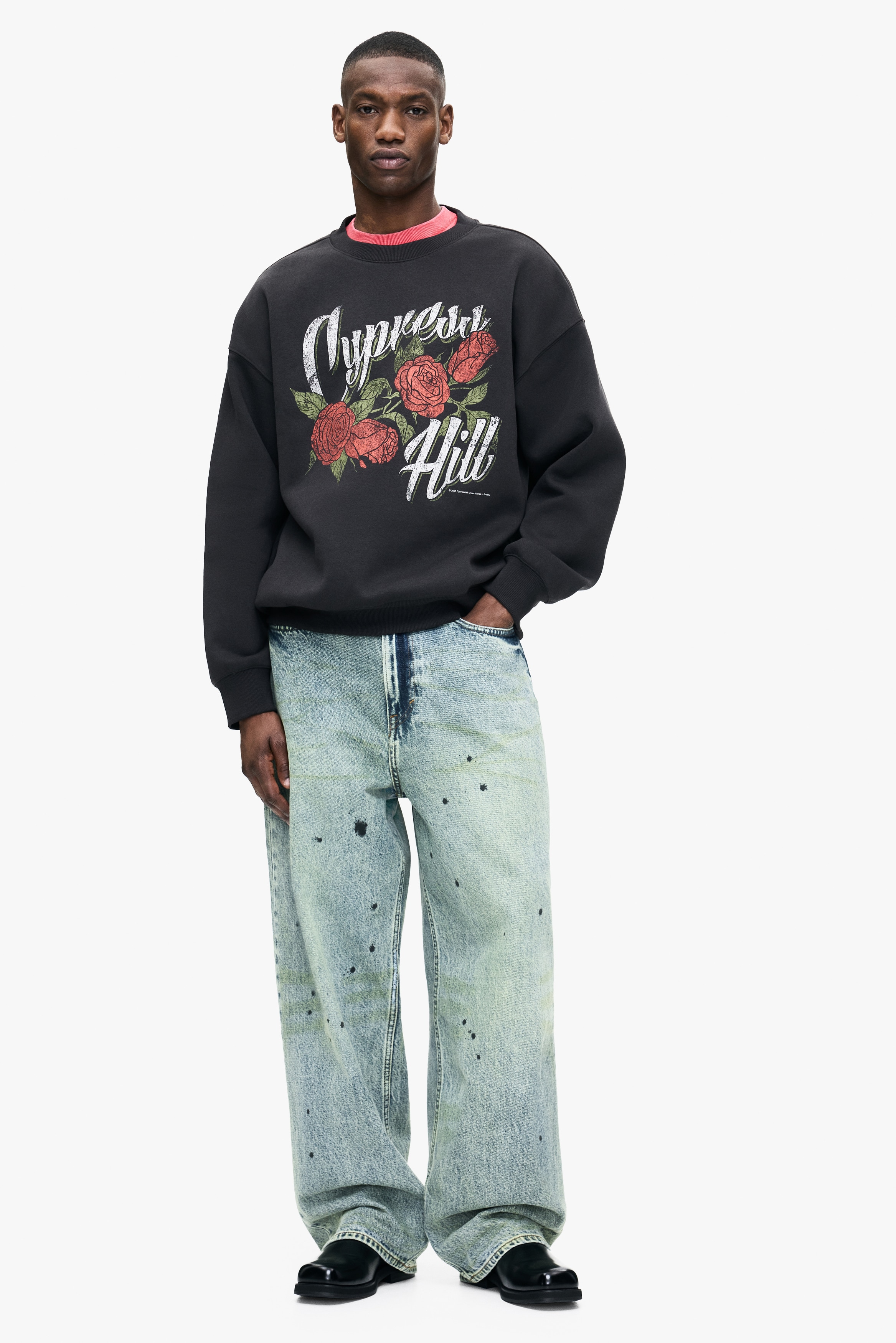 Oversized Printed Sweatshirt - Black/Cypress Hill - Men | H&M US