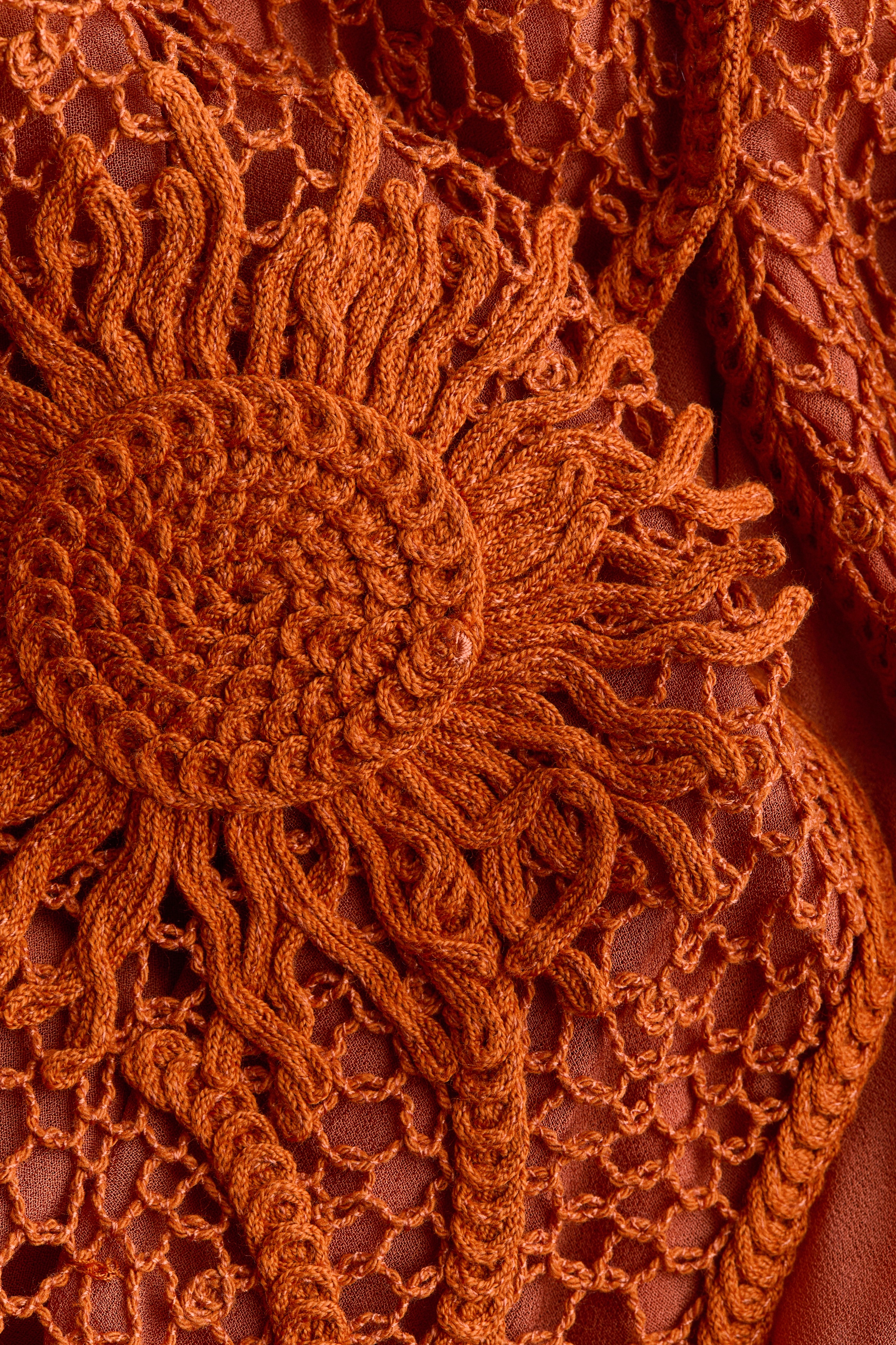 h&m orange crochet dress Ladies - Orange/Sunflowers Ruffled Crochet-Look Dress - Size: XS/S
