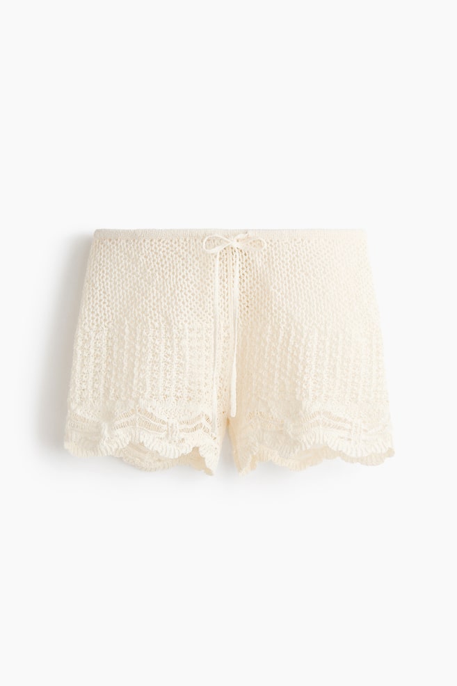 Crochet-Look Beach Shorts - Cream/Dark brown - 1