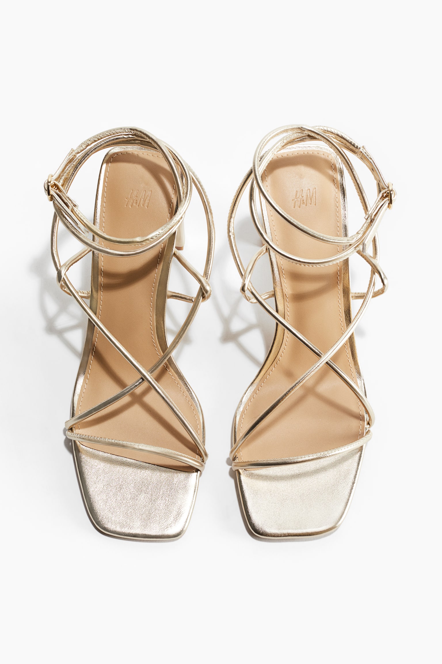 Heeled Strappy Sandals - Gold-colored/Black - 3