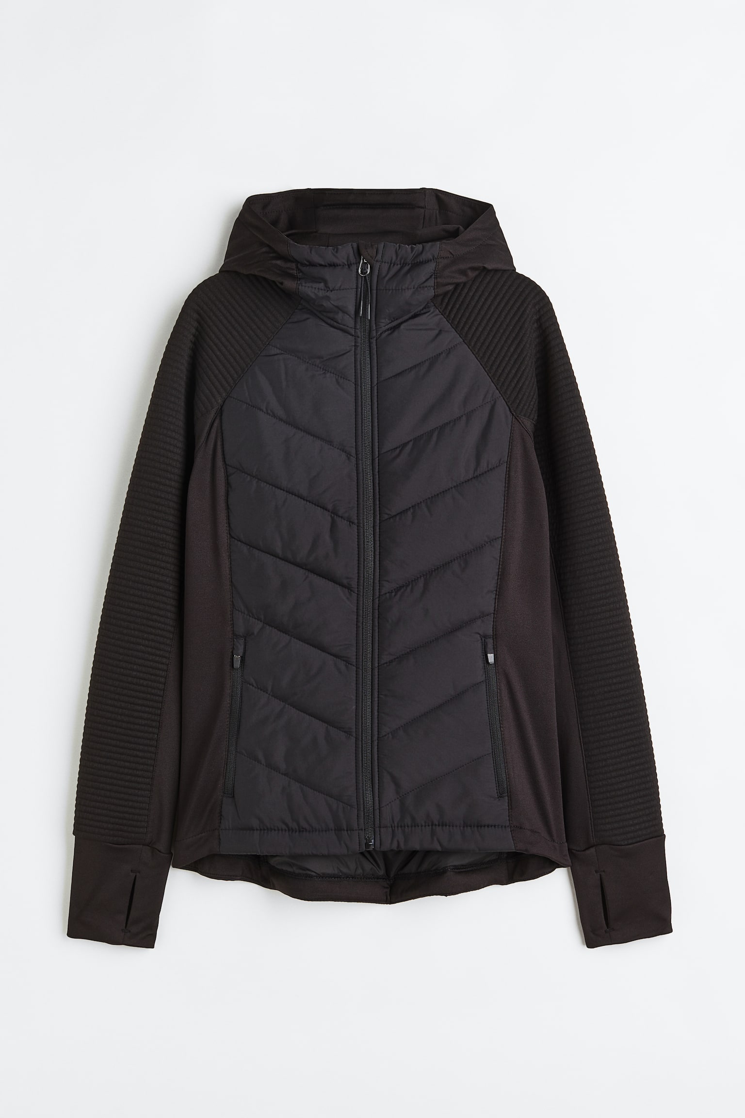 Padded Hooded Outdoor Jacket - Black/Navy blue - 1