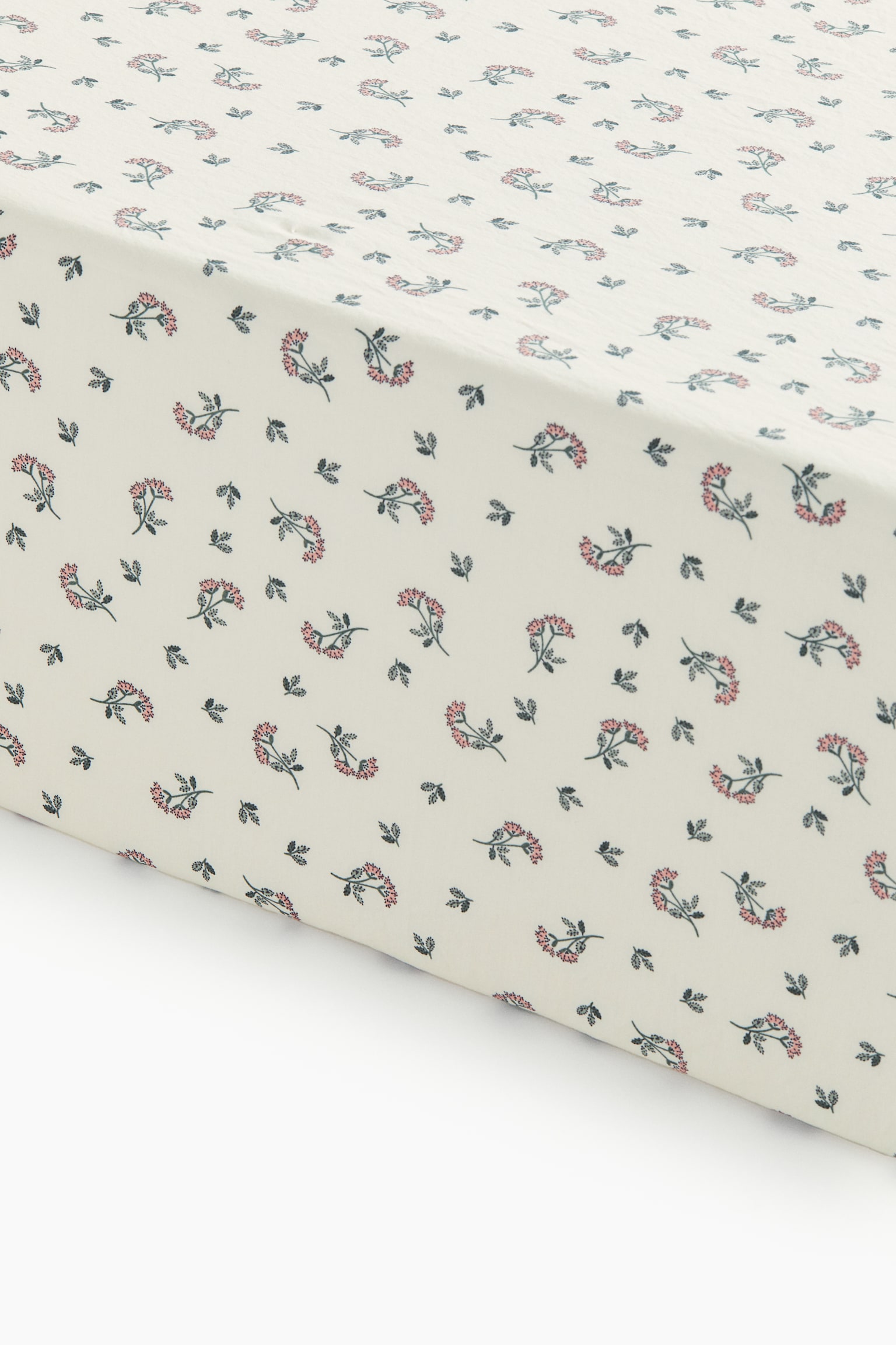 Cotton fitted sheet - White/Floral - 1