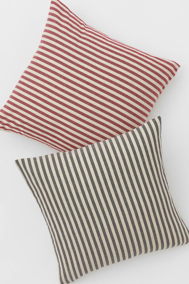 Linen-blend cushion cover - Dark grey/Striped/Red/Striped - 2