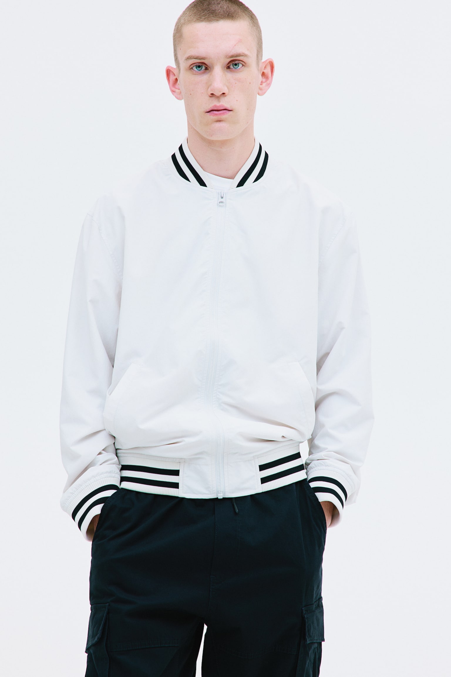 Regular Fit Baseball Jacket - White/Black/white/Bright blue - 1