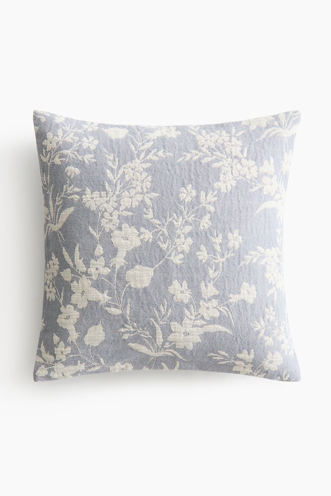 Jacquard-Weave Cushion Cover - Dusty blue/floral/Light dusty beige/floral - 1
