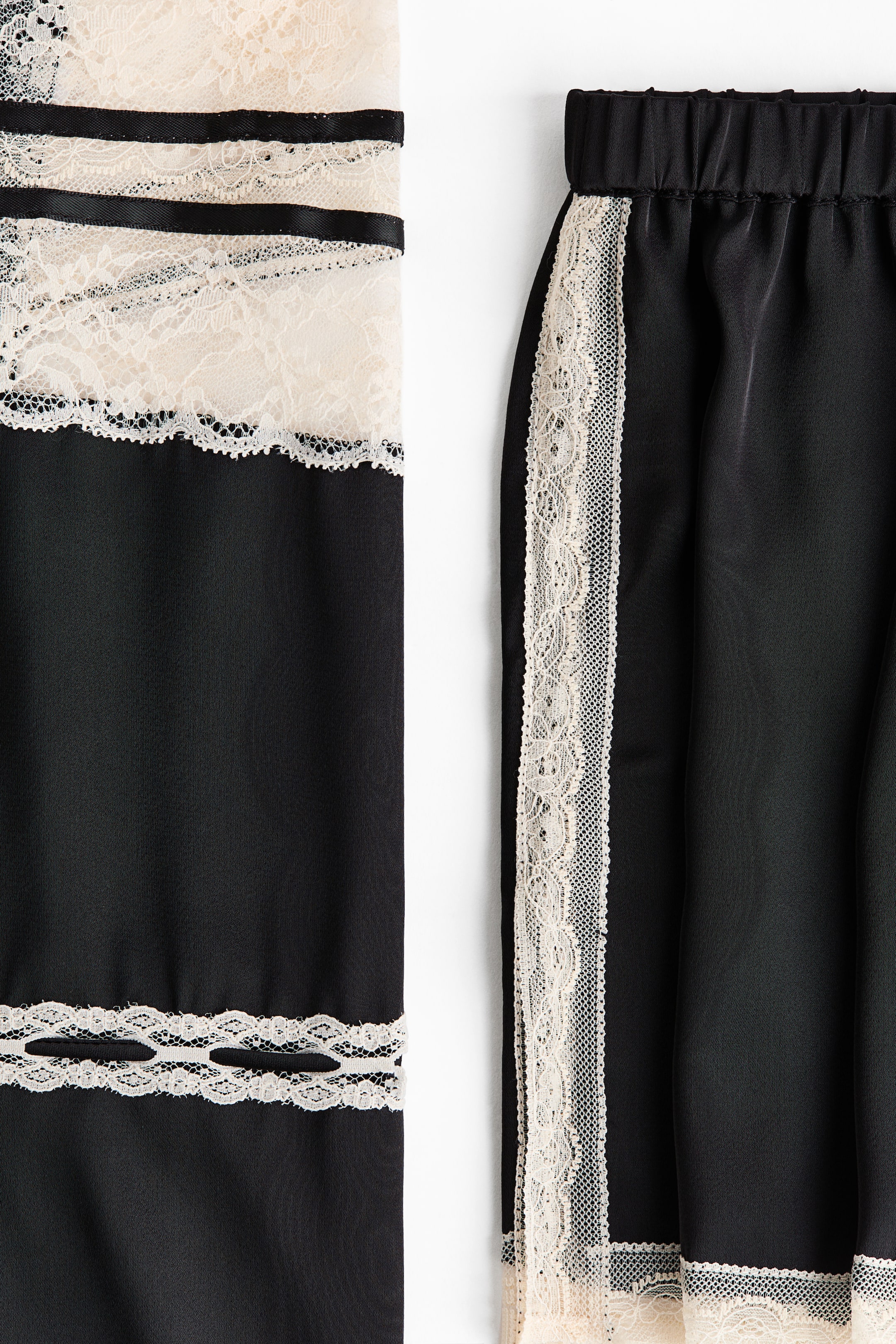 Lace-Trimmed Satin Pajamas