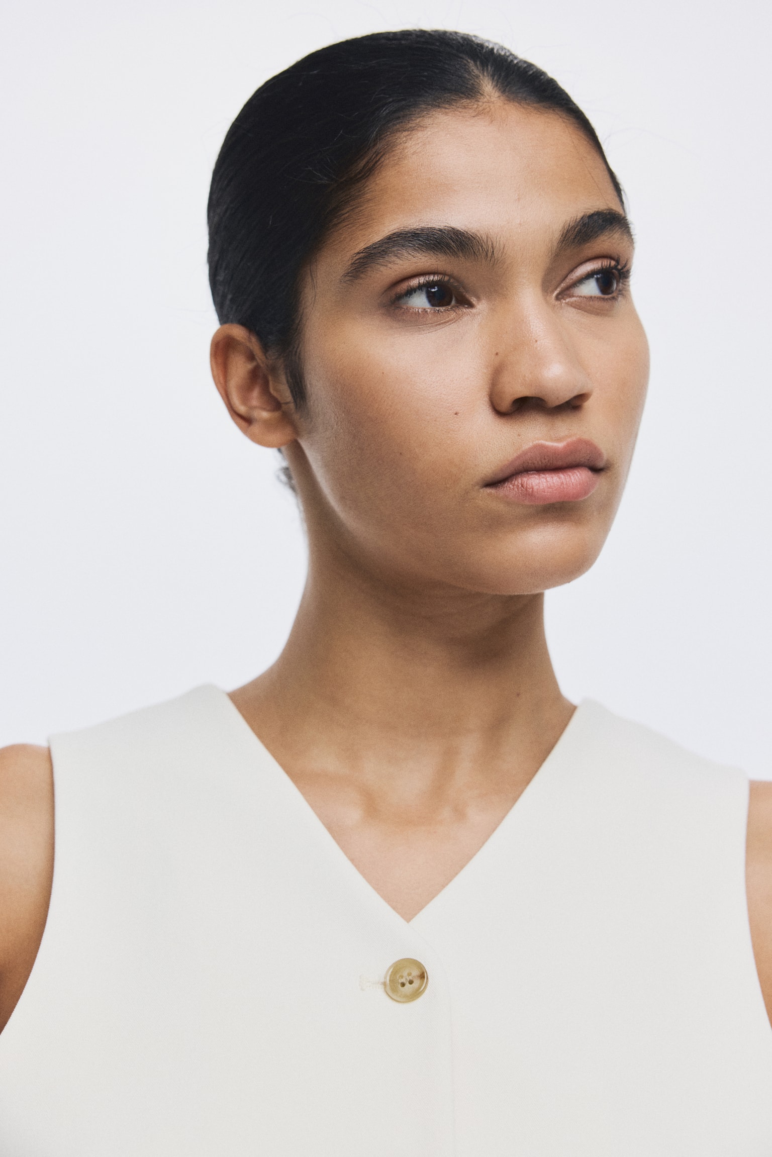 V-neck peplum waistcoat - Cremefarben/Hellbeige/Schwarz