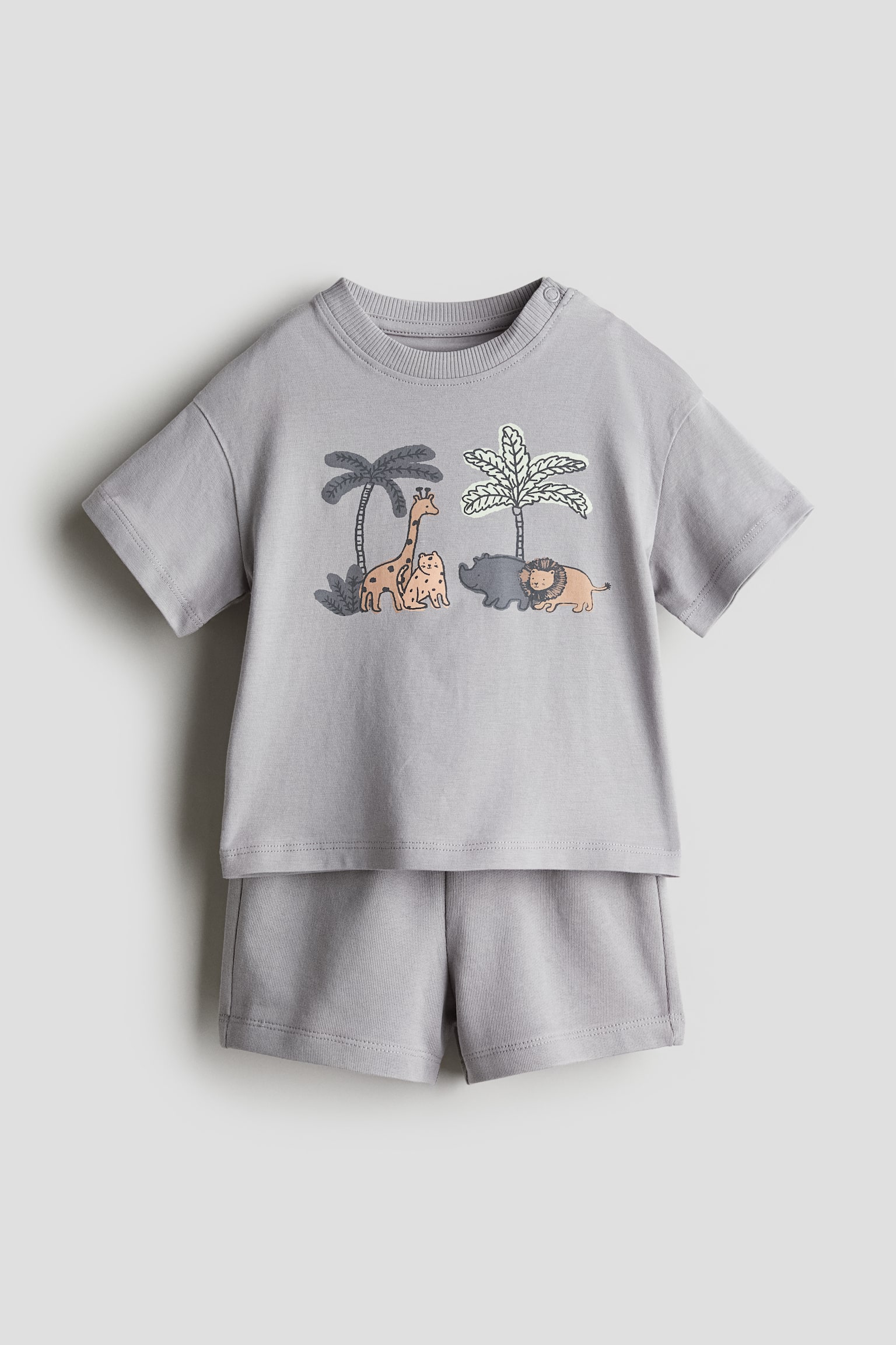 2-piece Top & Shorts Set - Grey/Animals/Cream/Pattern/Cream/Hello Best Friend/Red/Sailboats/Cream/Dinosaurs/Brown - 1