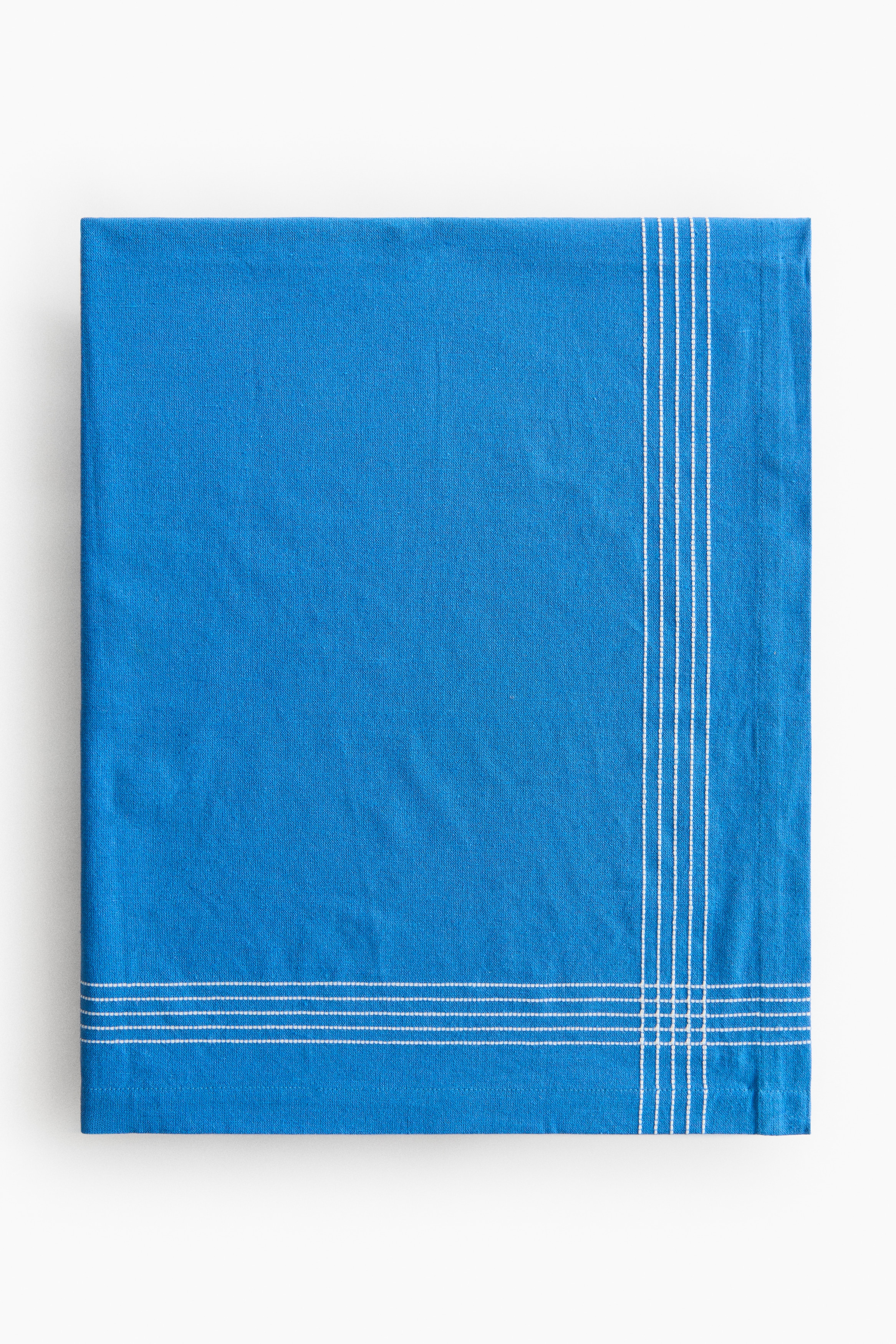 Mantel en mezcla de lino con motivo bordado - Azul/Peces/Blanco/Cangrejos