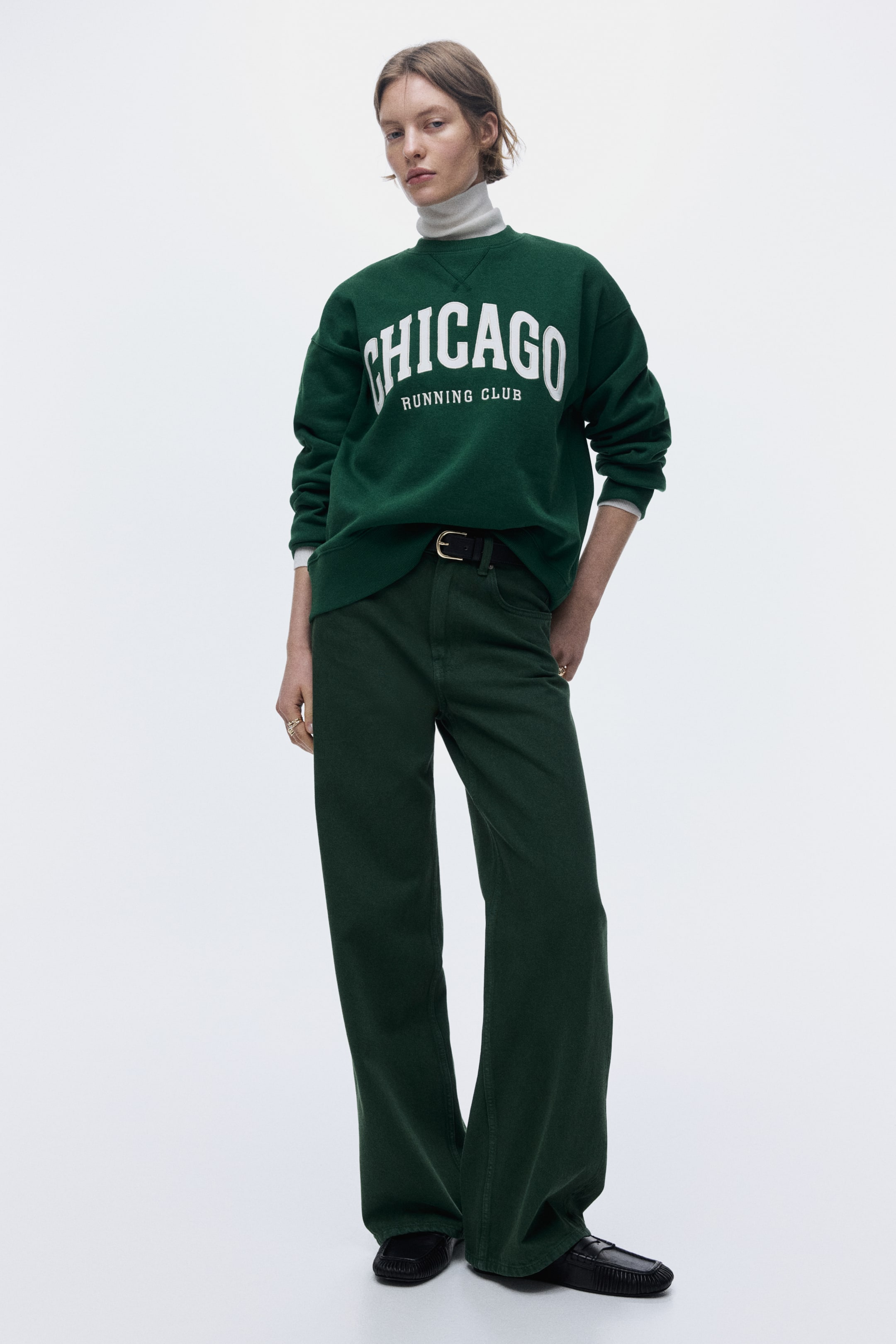 Maxirobe Zara vert foncé M avec bordures blanches 100% coton | Kaufen auf