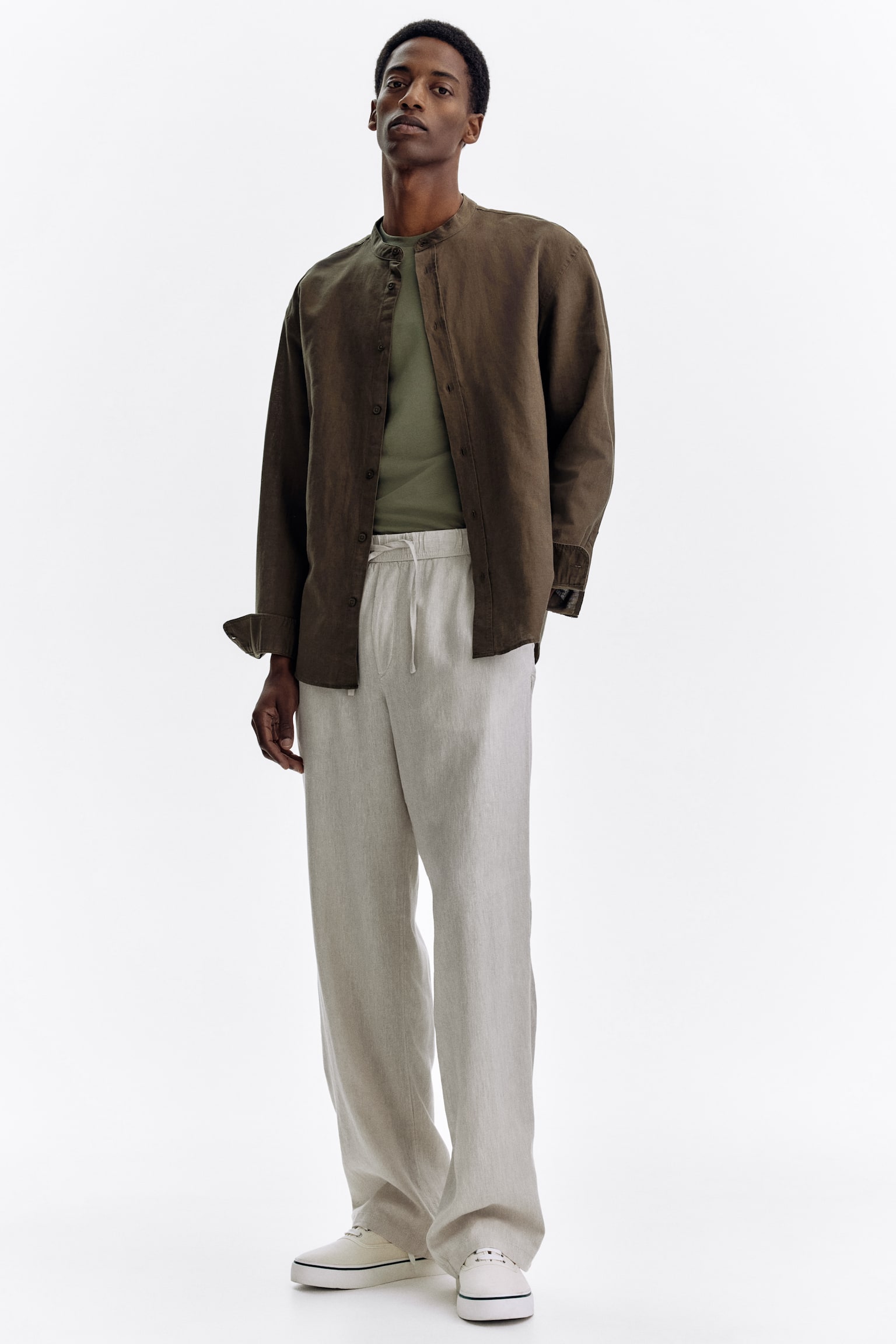 Pantalon Relaxed Fit en lin mélangé - Beige clair/Gris foncé/Blanc/Bleu marine - 1