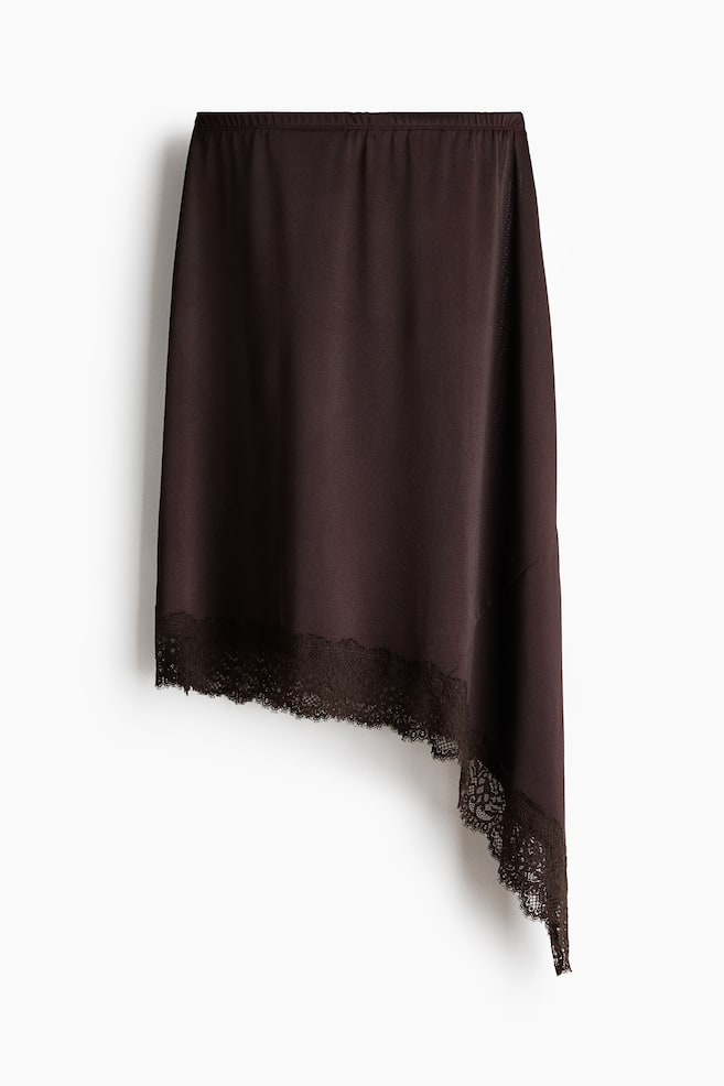 Asymmetric lace-trimmed skirt - Dark brown/Black - 1