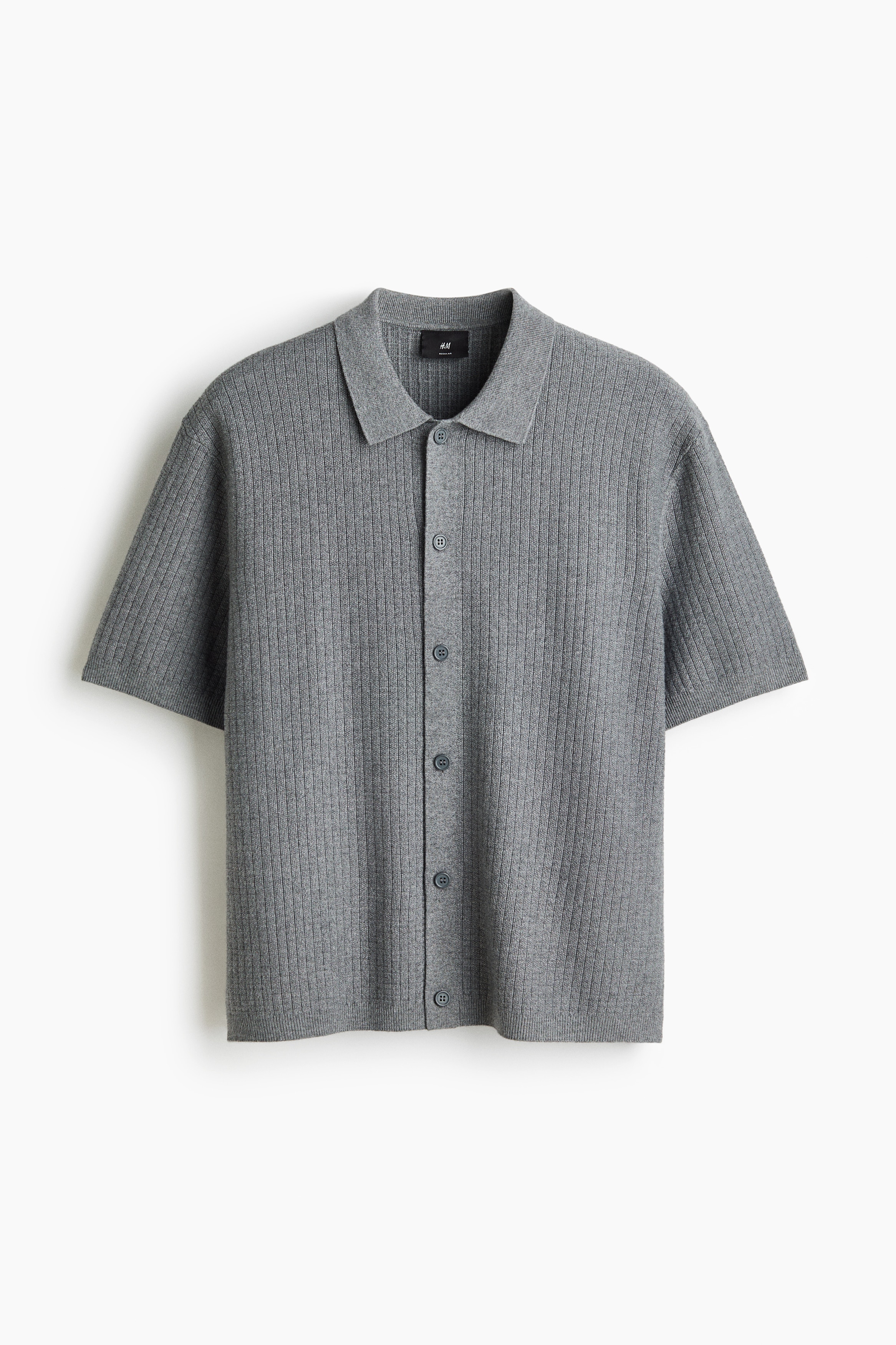 Regular-Fit Textured-Knit Shirt - Gray/White