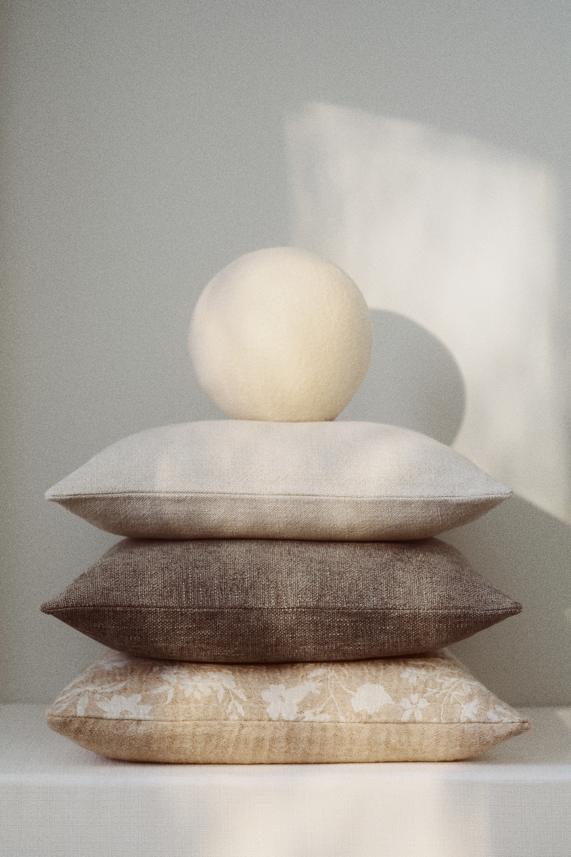Linen-Blend Cushion Cover - Light dusty beige/Natural white