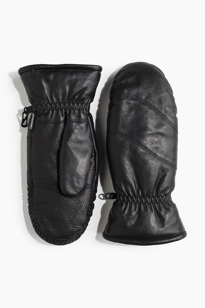 Leather mittens with ThermoMove™ - Black - 1