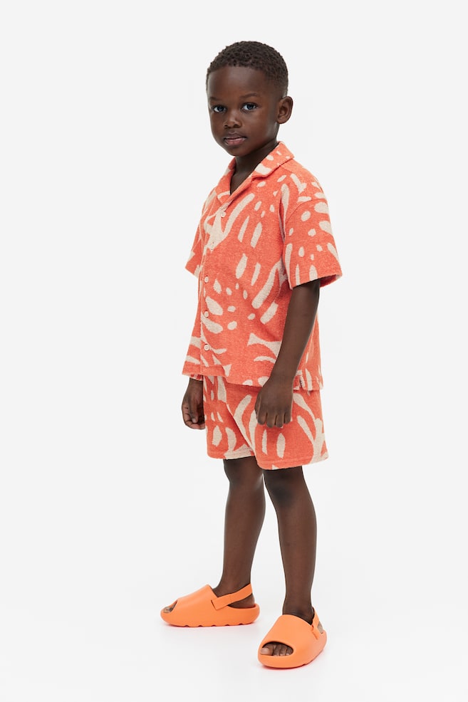 Patterned terry resort shirt - Orange/Leaves - 2