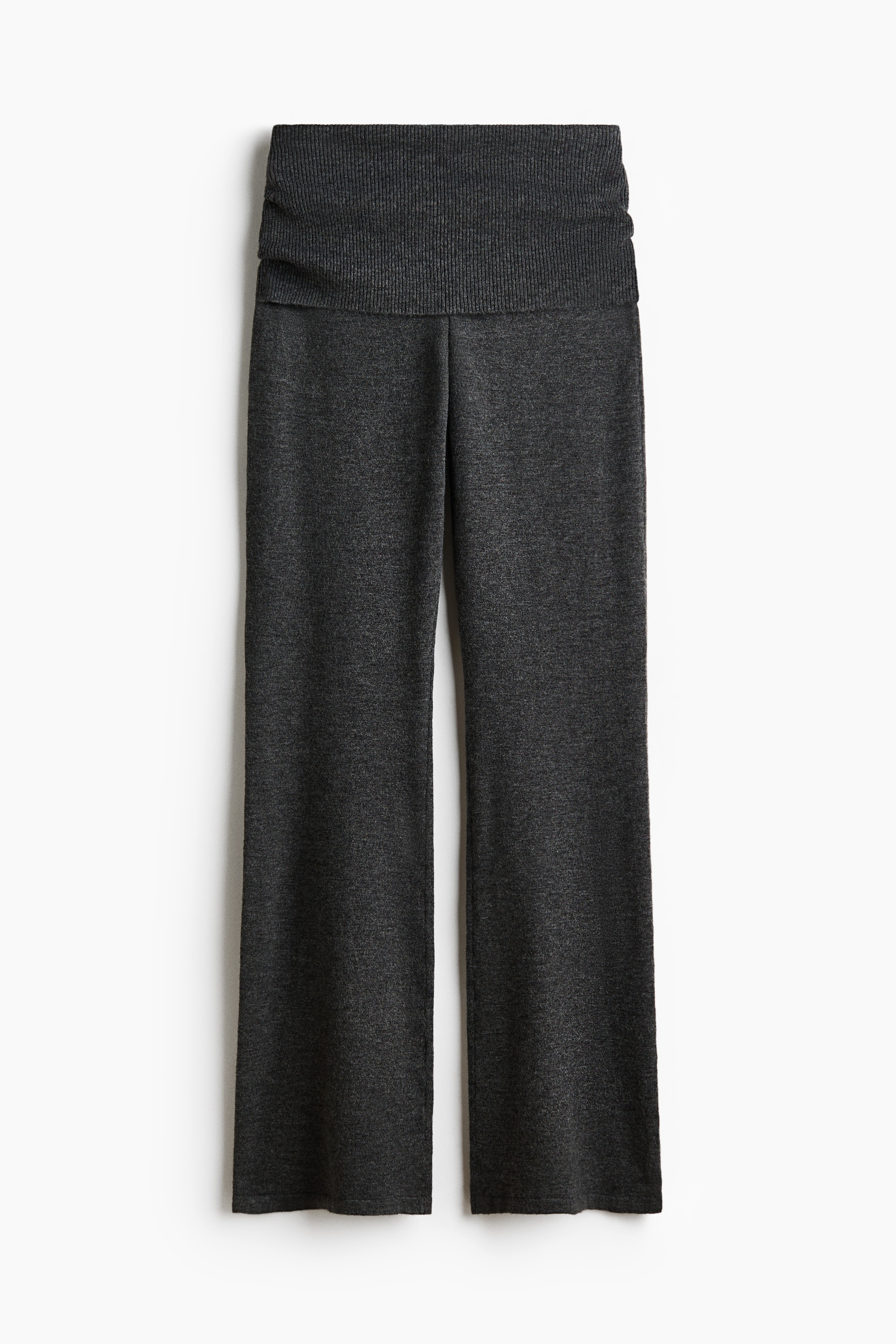 Knitted foldover-waist trousers - Dark grey marl