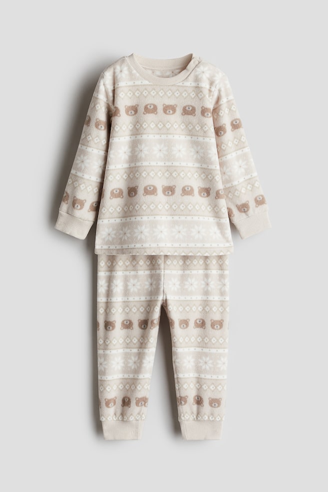Fleece pyjamas - Light beige/Teddy bears/Beige/Leopard-print/White/Hearts/Light beige/Bears - 1