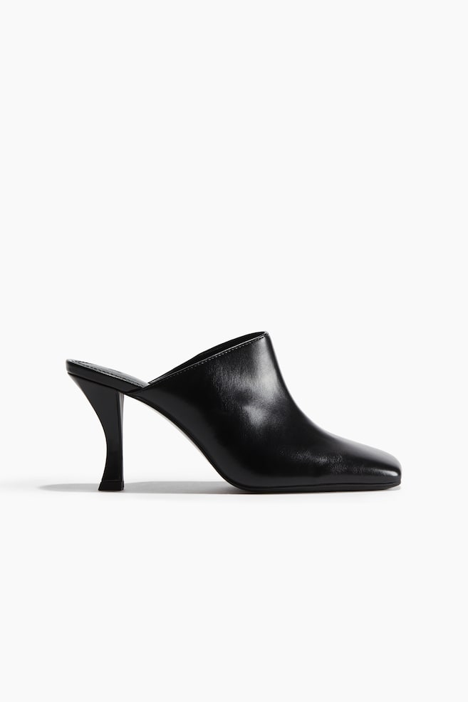 Mules à talon avec bout carré - Noir - 1
