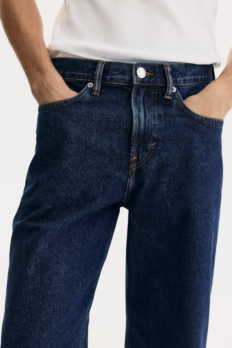 Men’s Dark denim blue Straight Relaxed Jeans | H&M IN
