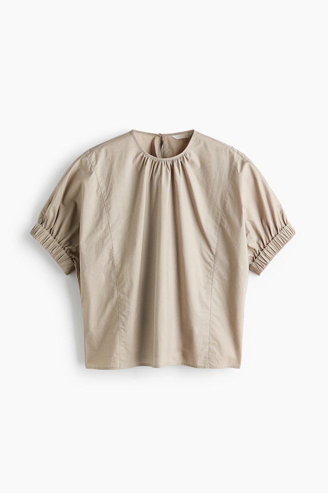 Batwing-sleeved cotton top - Light dusty beige/Cream - 1