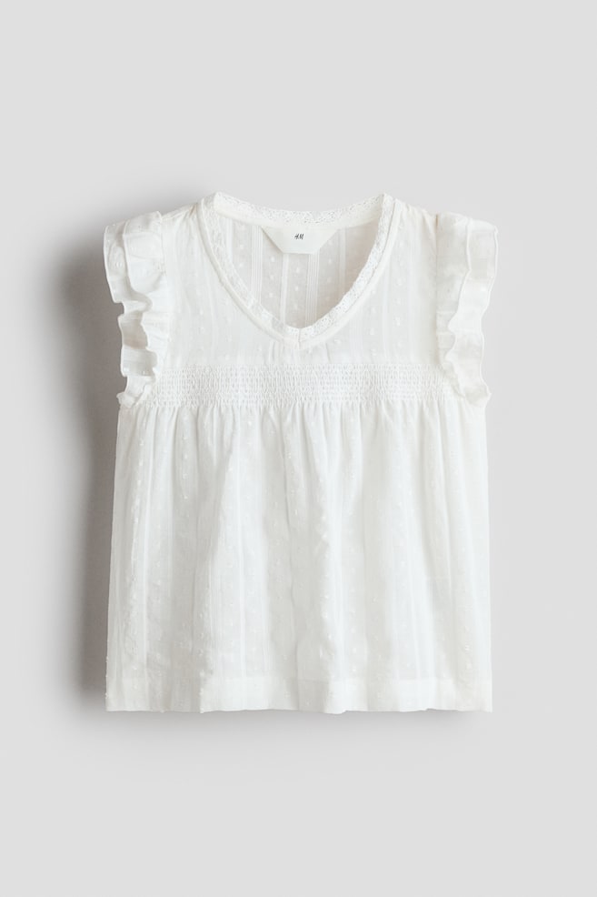 Flutter-Sleeved Blouse - White/Light yellow/floral/Light blue/Light pink - 1