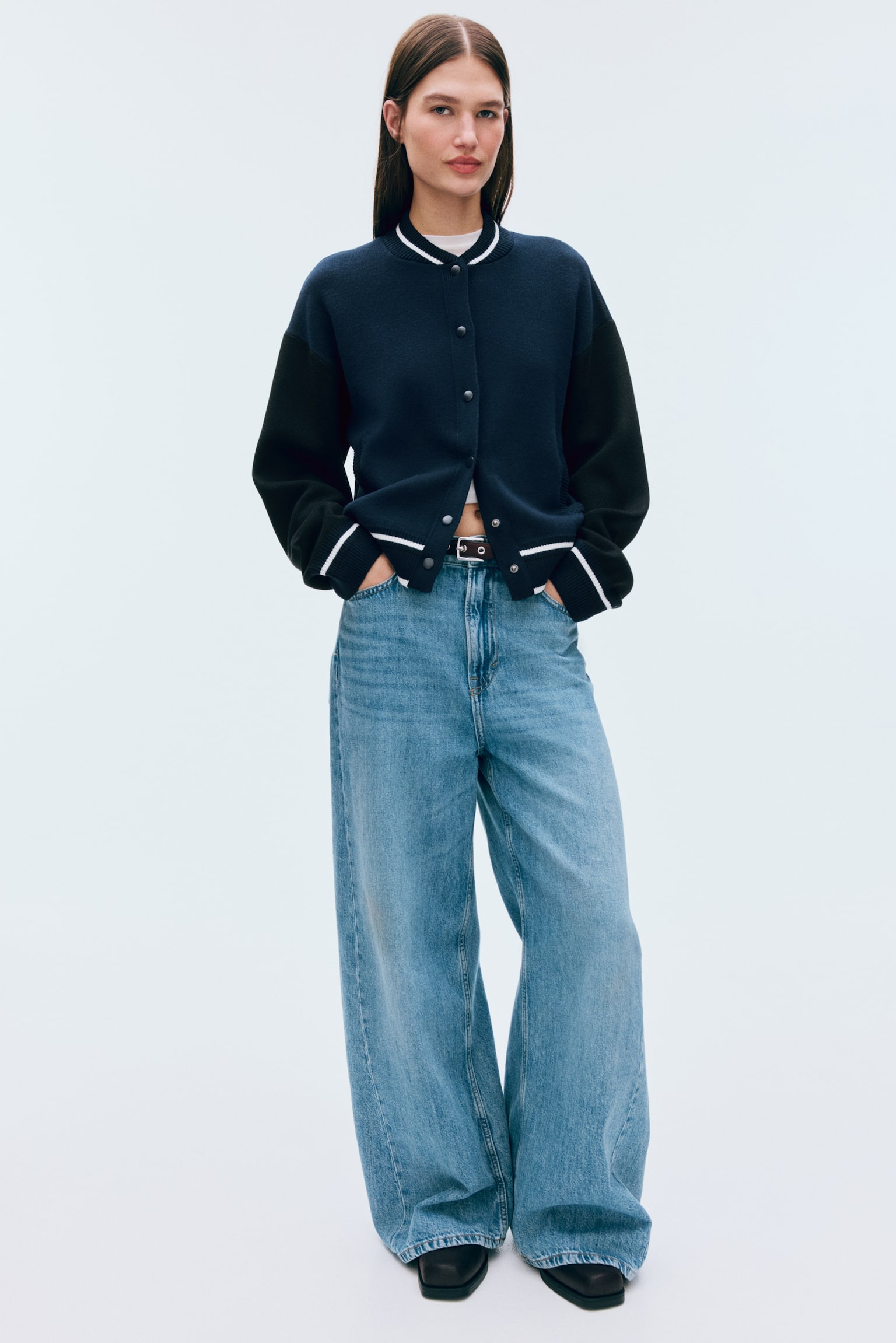 Strikket baseballjakke - Marineblå - 6