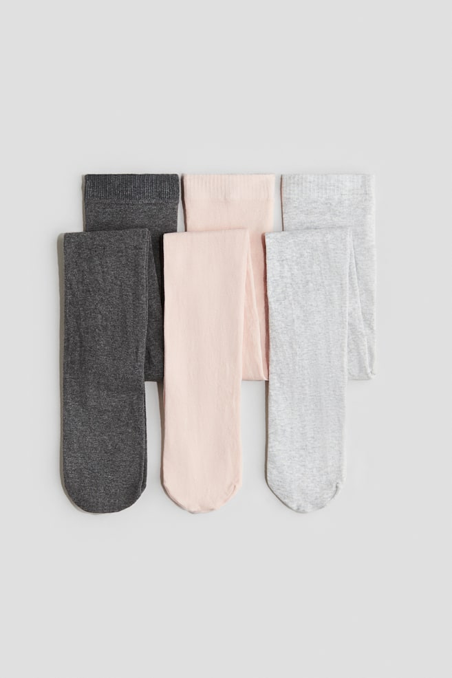 3-pack fine-knit tights - Grey marl/Pink/Black/Pink/Cream/Light pink/White/Black/Light pink/Purple/White/Black/Grey marl - 1