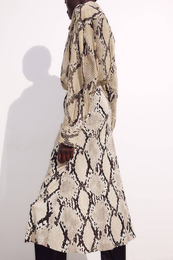 Crêppad kjol med mönster - Beige/Ormskinnsmönstrad/Ljusbeige/Leopardmönstrad - 6