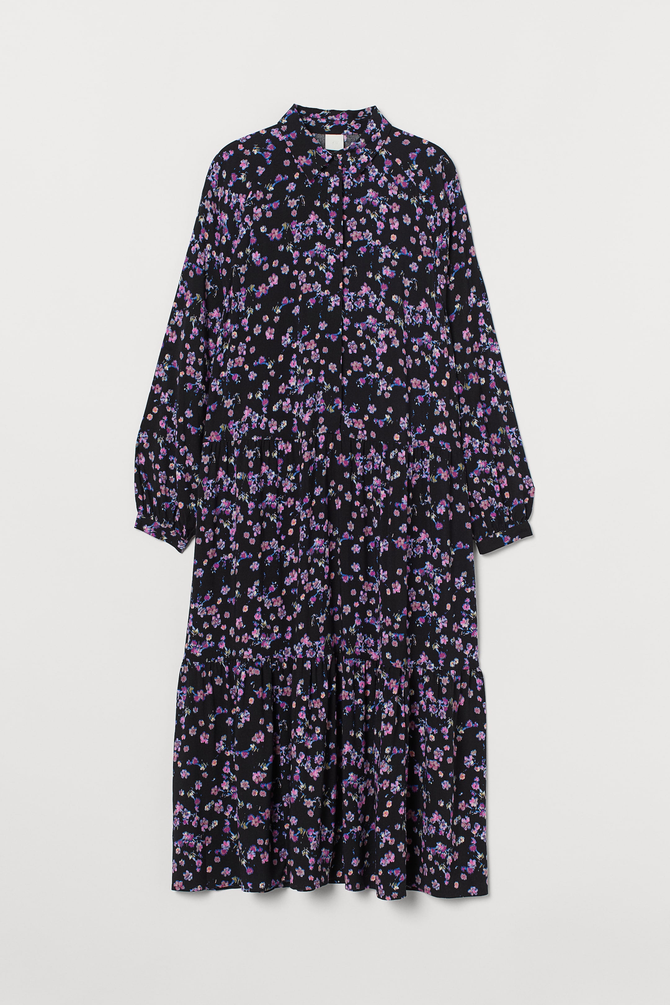 Collared dress - Long sleeve - Midi - Black/Purple floral - Ladies | H&M GB