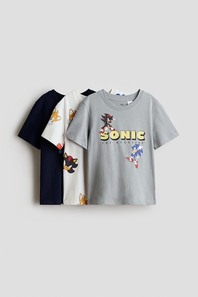 3-pack Printed T-shirts - Gray/Sonic the Hedgehog/Gray melange/Marvel Comics/Navy blue/Mickey Mouse/Green/Minecraft/Blue/Lilo & Stitch/Green/Minecraft/Red/Cars/Dusty blue/Hot Wheels/White/Pokémon/Dark gray/Jurassic World - 1