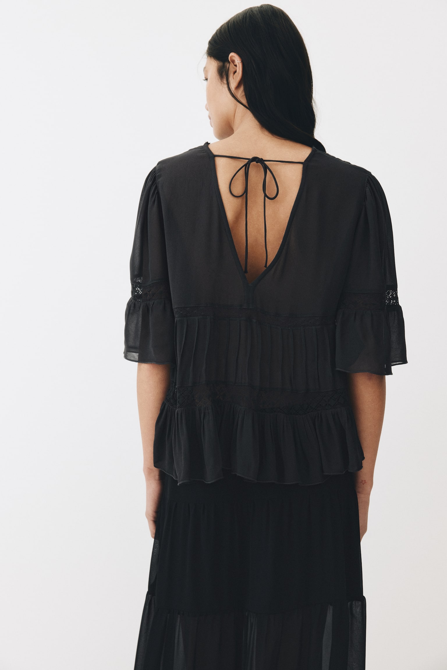 Blouse en viscose avec dentelle - Gris charbon - 4