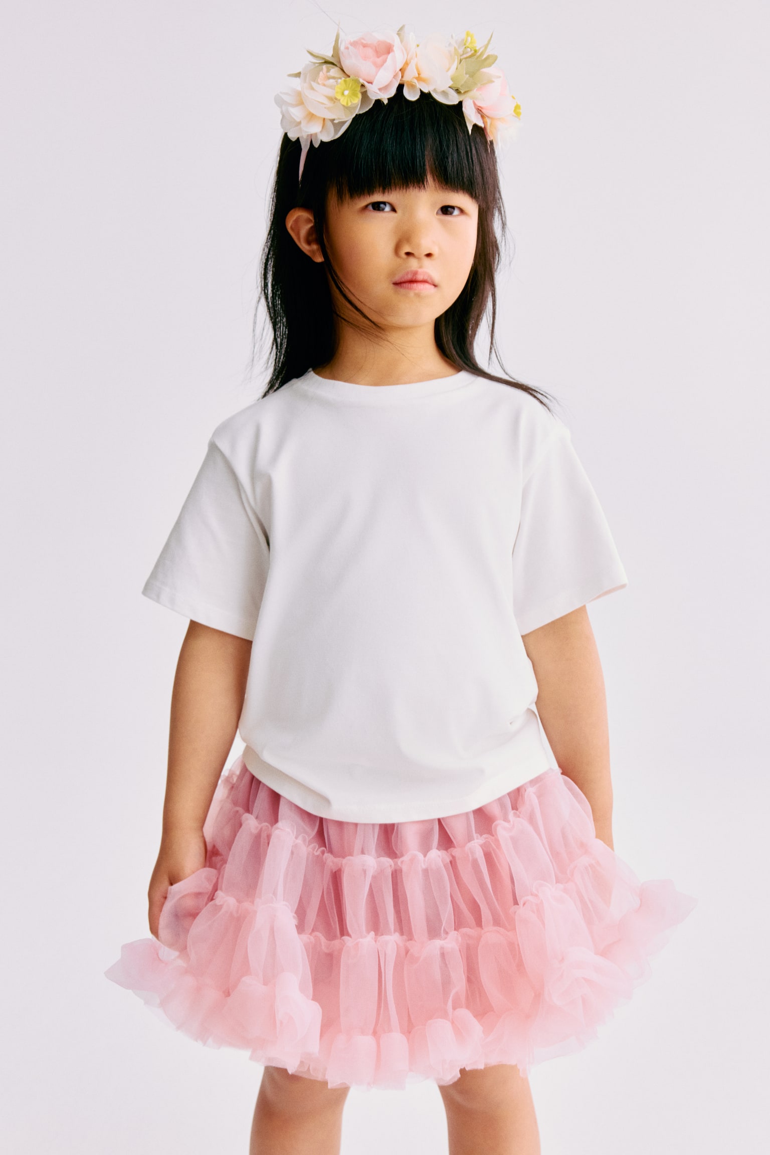 Tiered tulle skirt - Pink/Light beige - 1