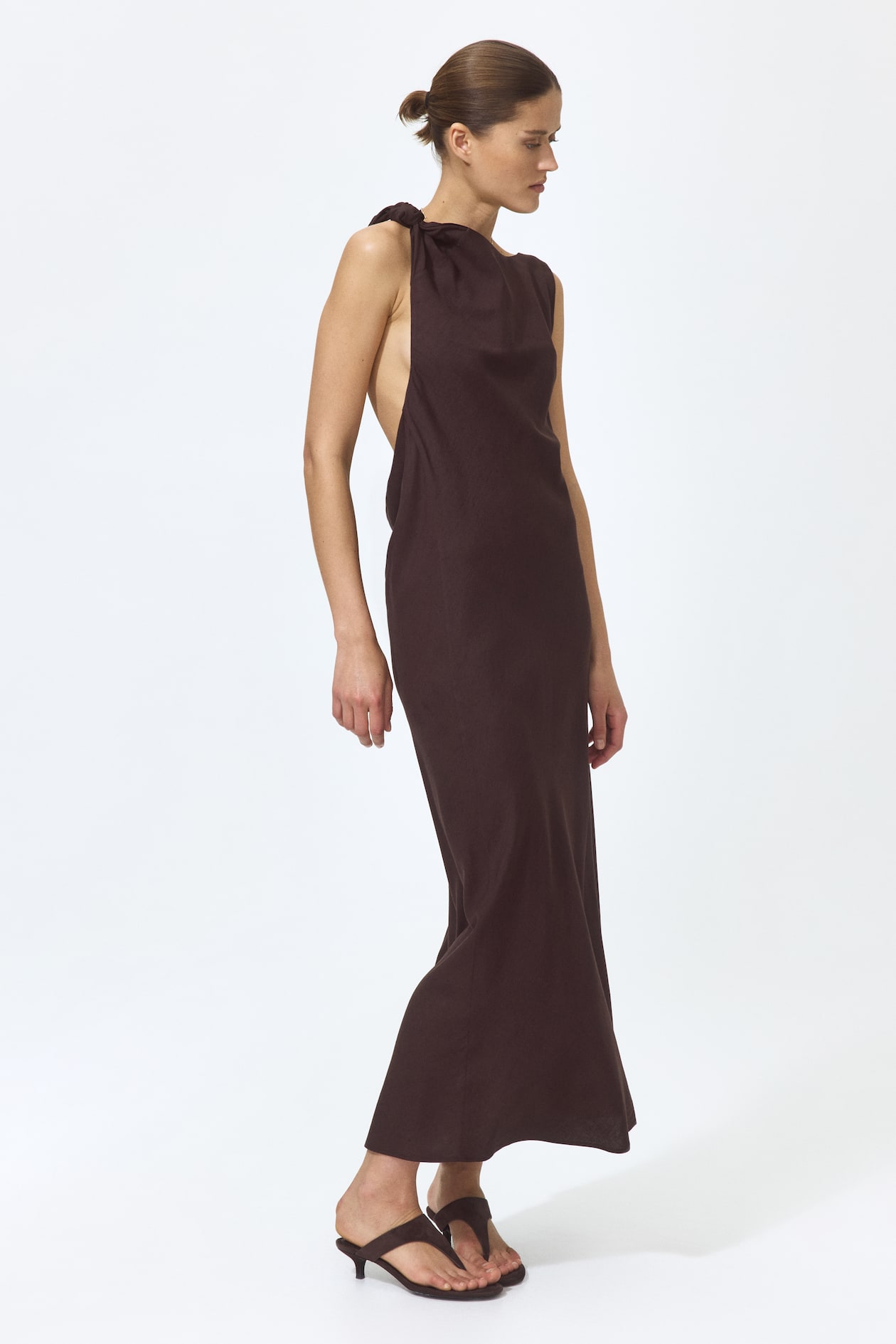brown dress sleeveless Ladies - Dark Linen-Blend - Size: L Cobalt Blue Ruffle Detail no:Z020924 workdays or weekend plans Size:32/34
