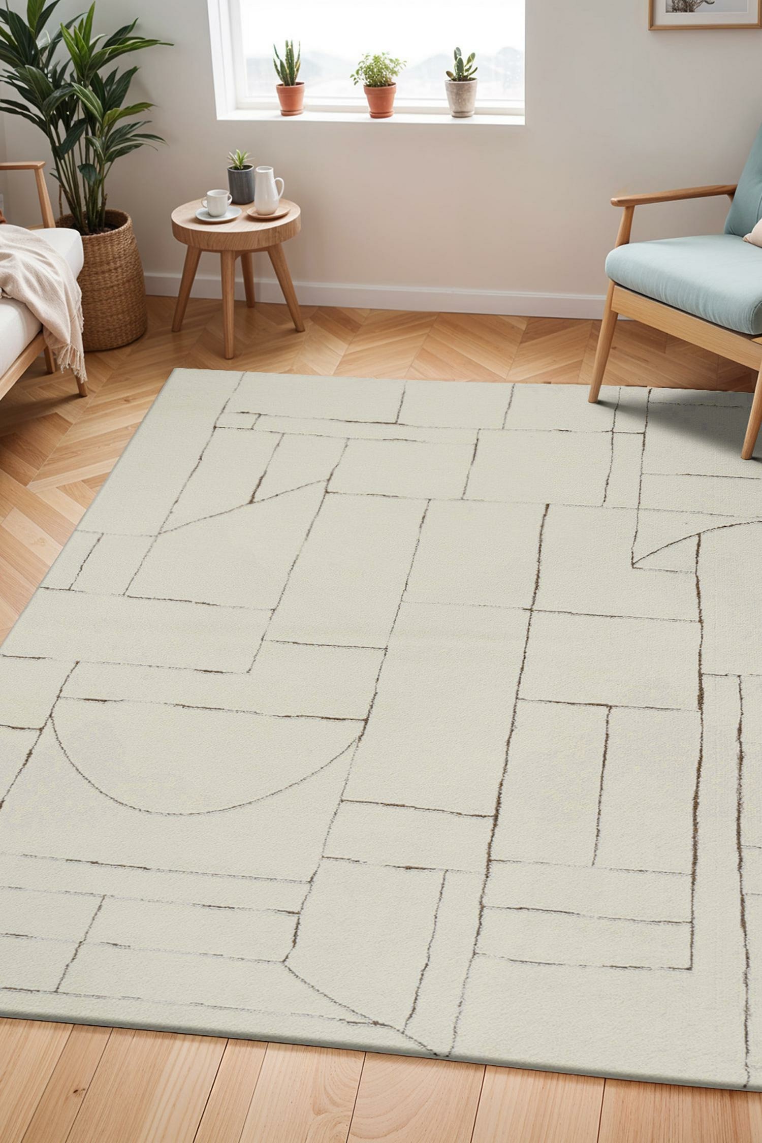 Scandi Modern High Pile Area Rug - Ivory