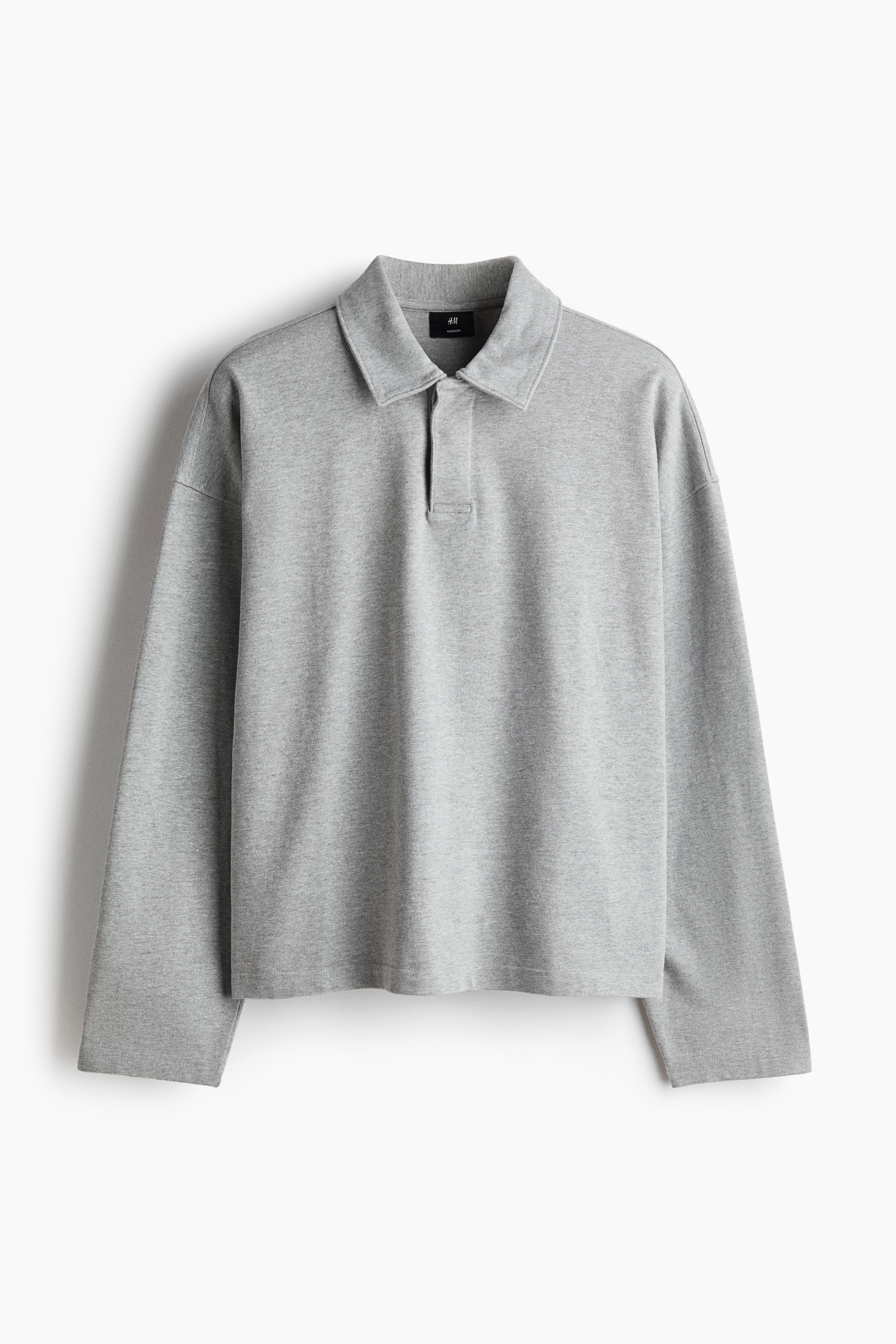 Långärmad pikétröja Oversized Fit - Ljusgråmelerad/Marinblå