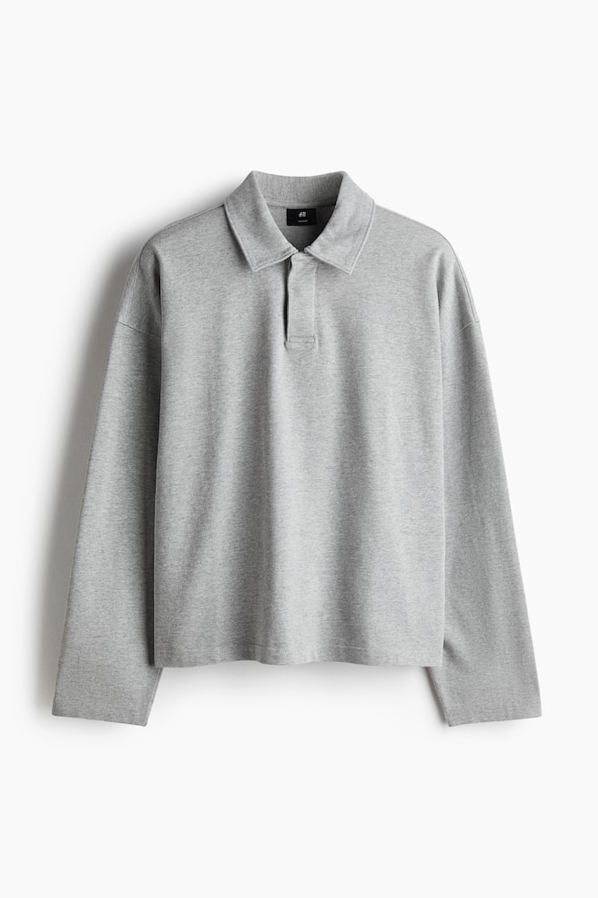 Langarm-Poloshirt in Oversized Fit - Hellgraumeliert/Marineblau - 1
