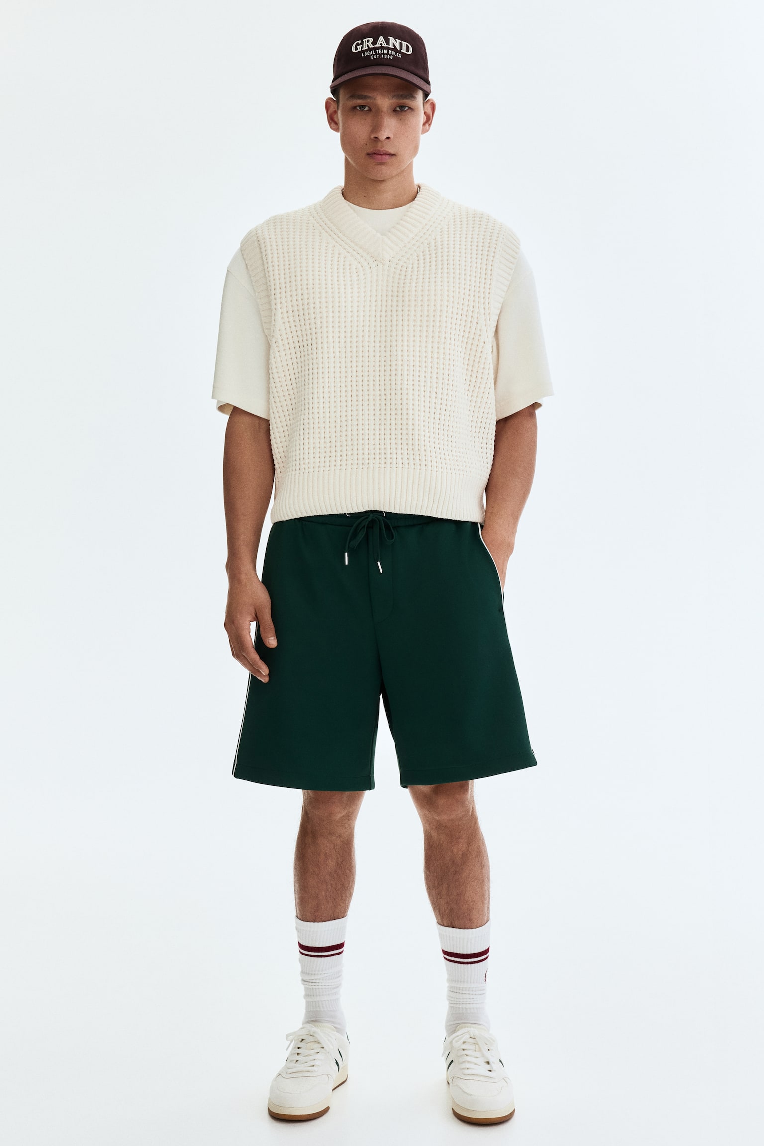 Relaxed Fit shorts - Green/White/Dark blue/White - 1