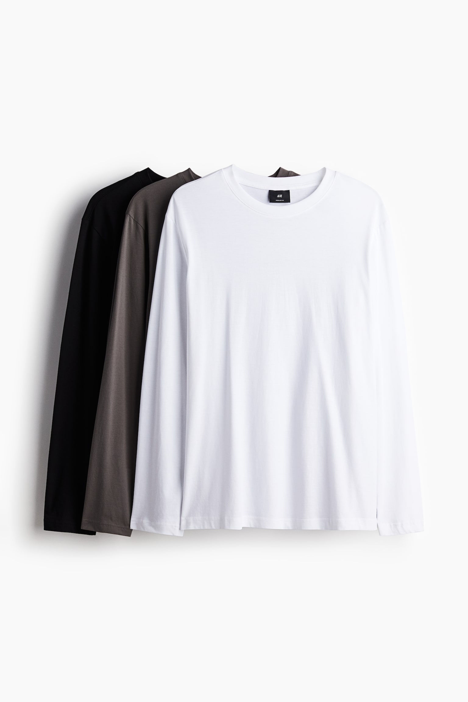 3-pack Regular Fit Jersey tops - Black/Dark grey/White/White/Beige/Brown/Black/Blue/Green/Grey/White/Black - 1