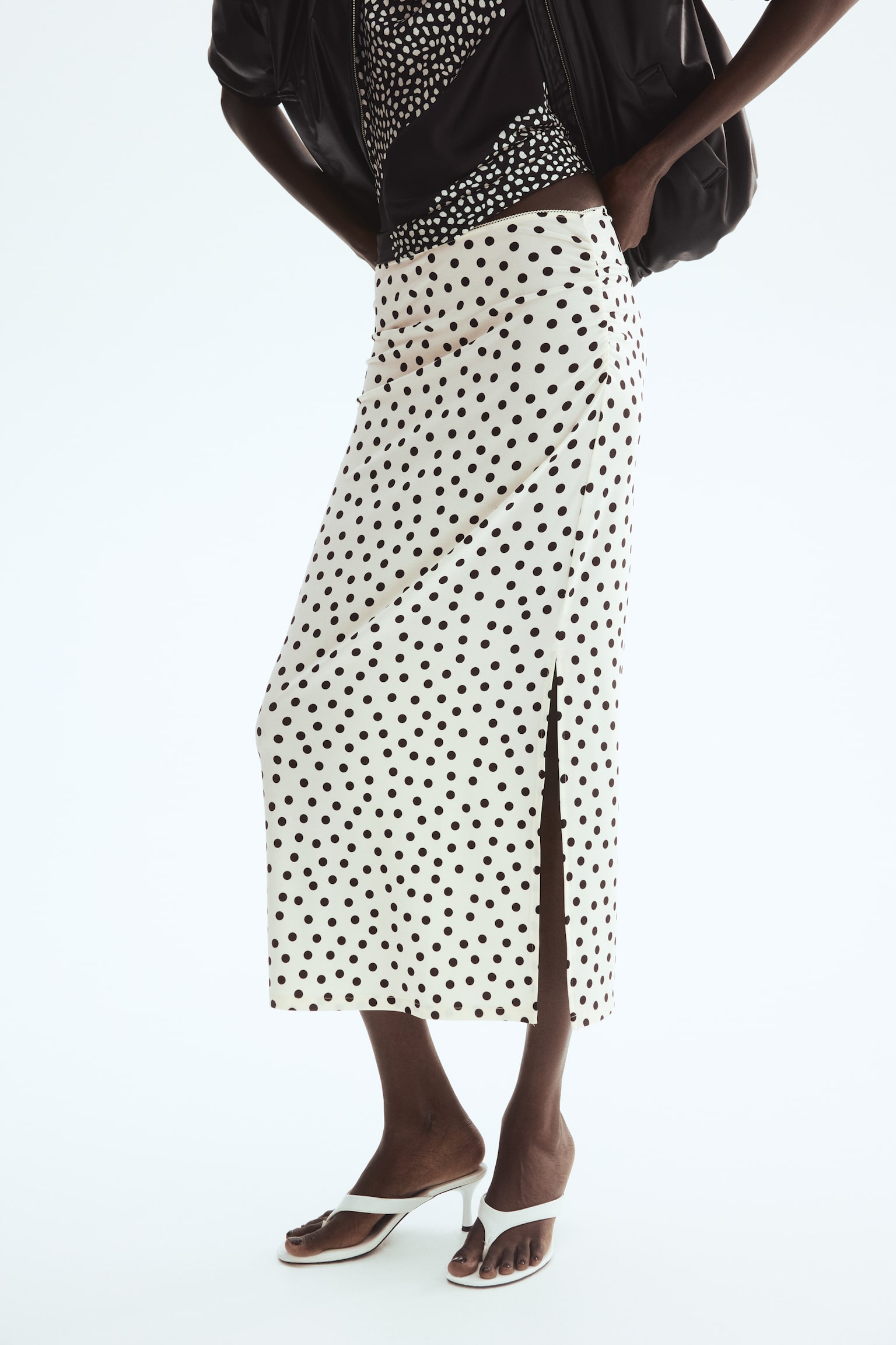 Draped midi skirt - Cream/Polka dot/Black/Polka dot/Dark brown - 6