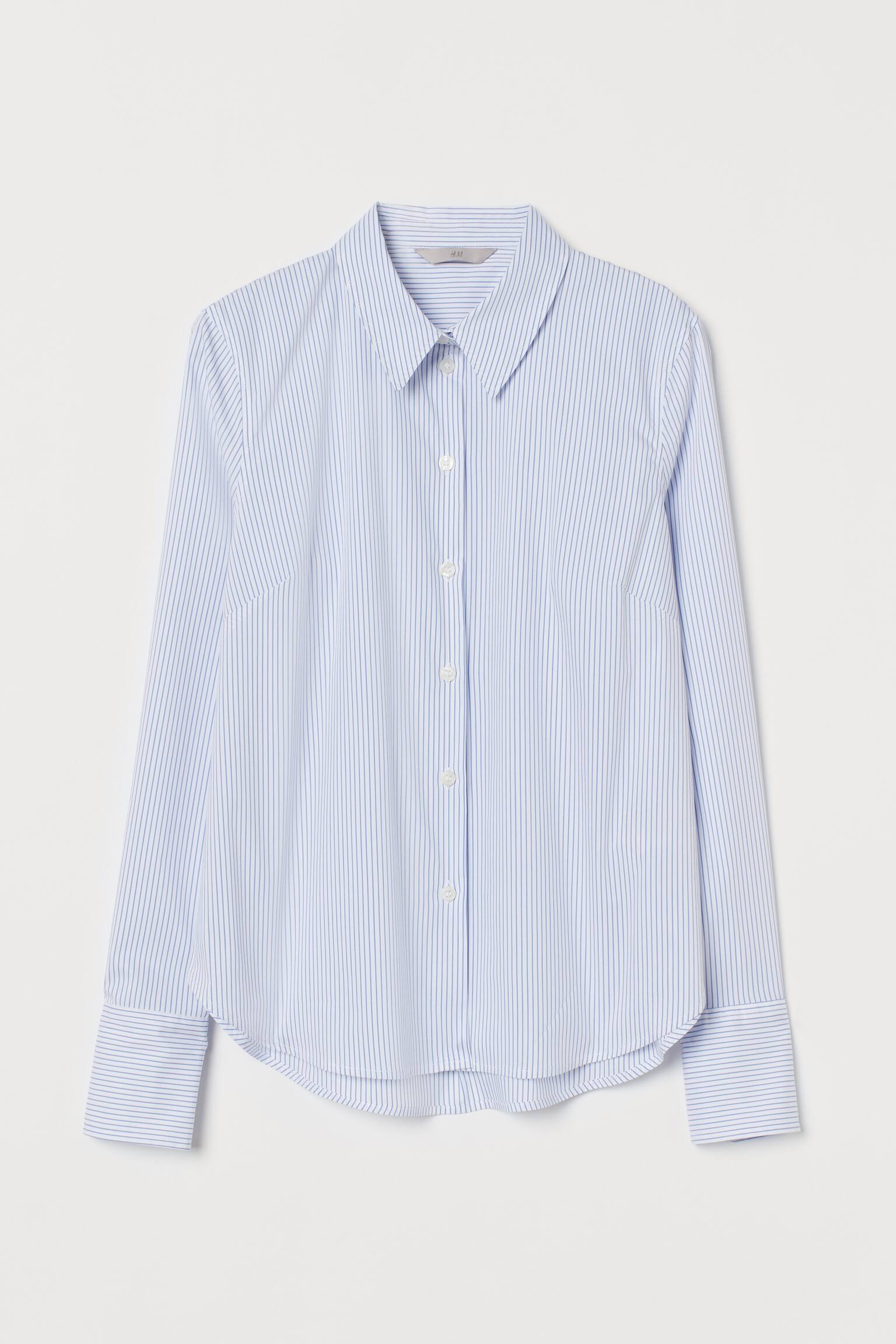 Cotton-blend Shirt - White/blue striped/White/Light blue