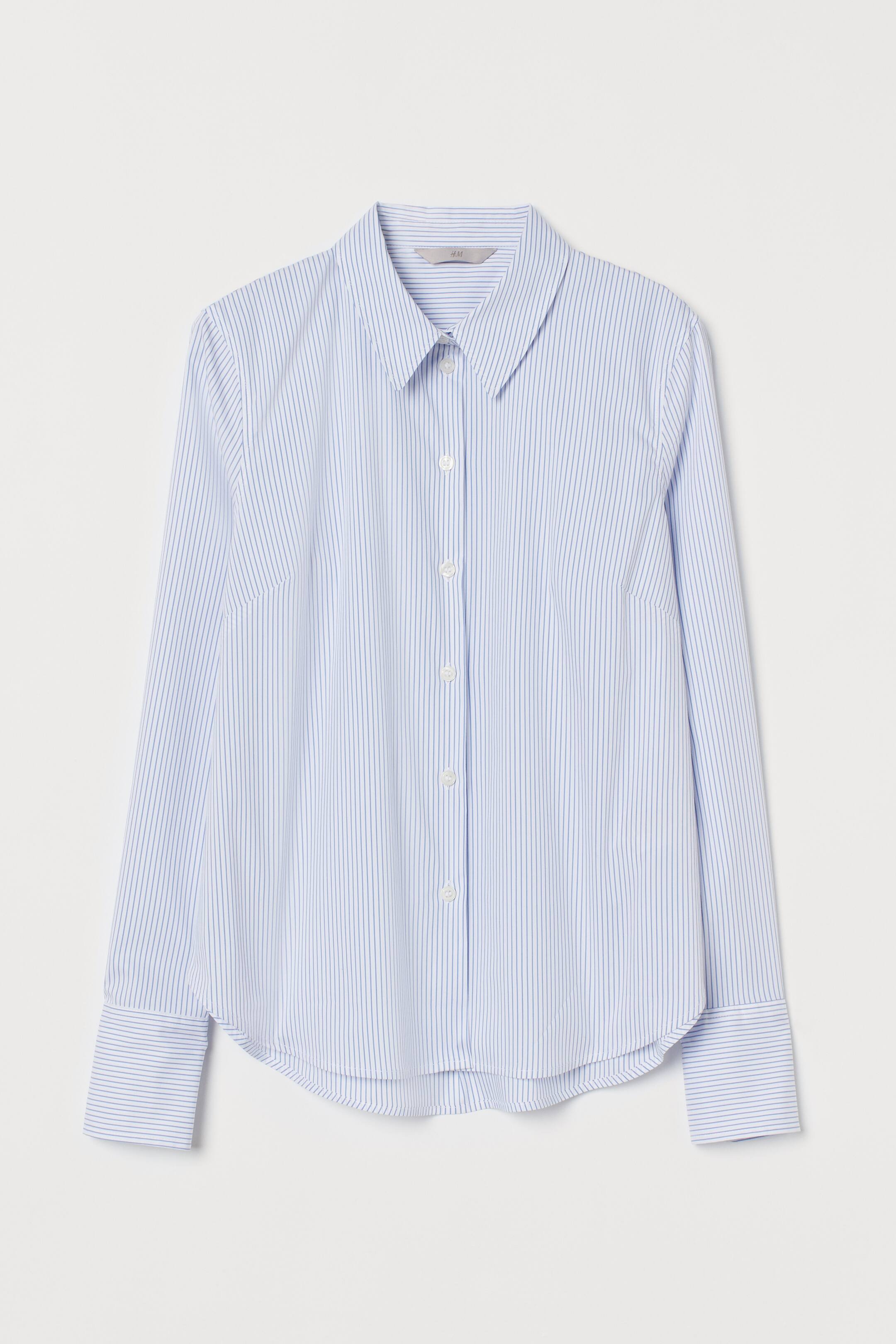View larger image: Cotton-blend Shirt - White/blue striped - Ladies | H&M US 1